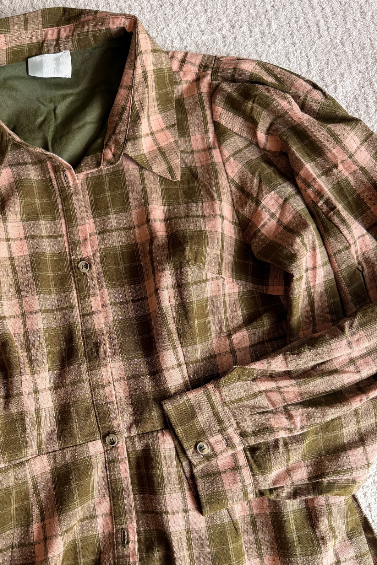 Rae Plaid Flannel Dress in Blush/Olive
