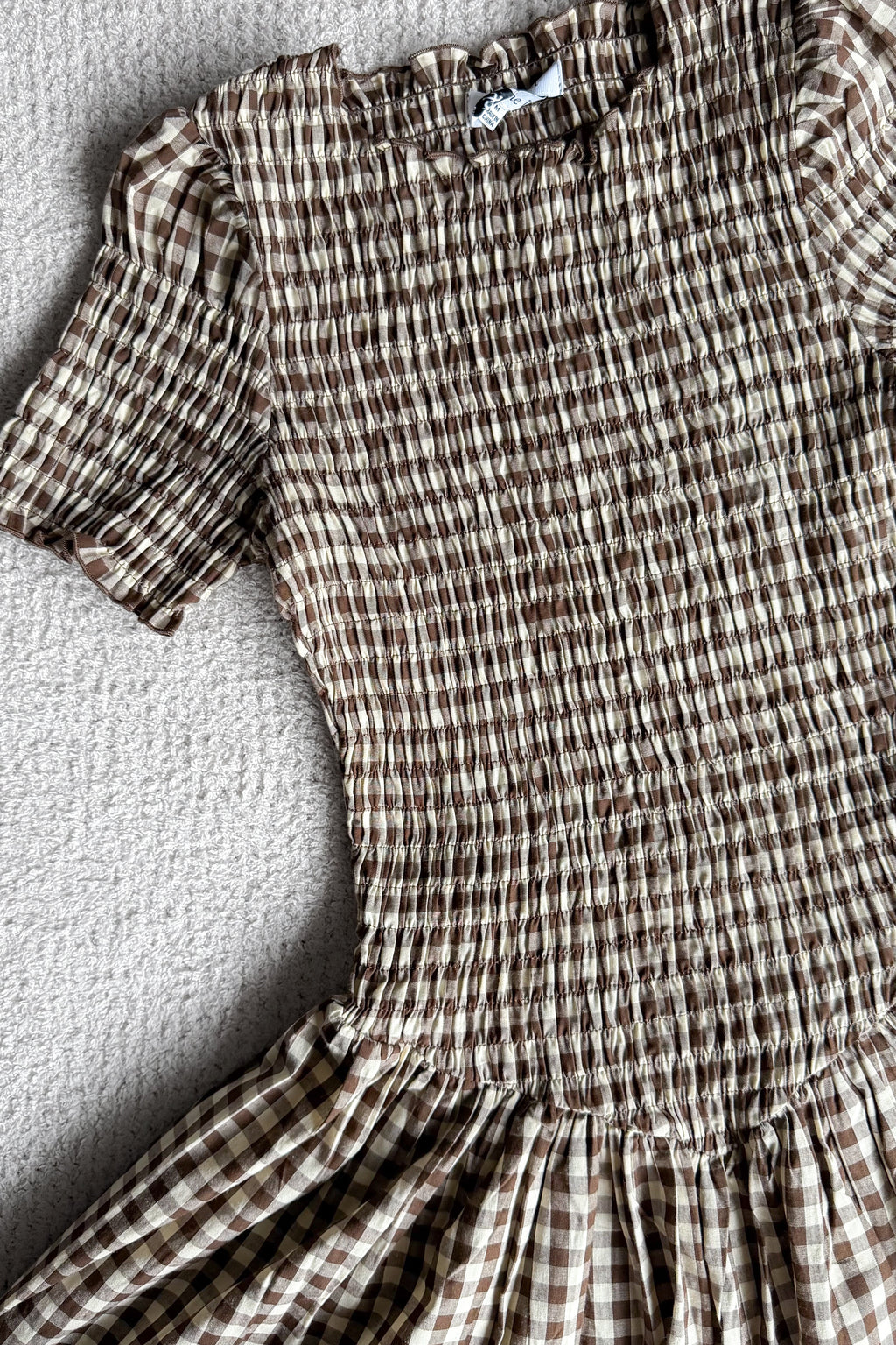 Aurelia Smocked Dress in Brown Gingham