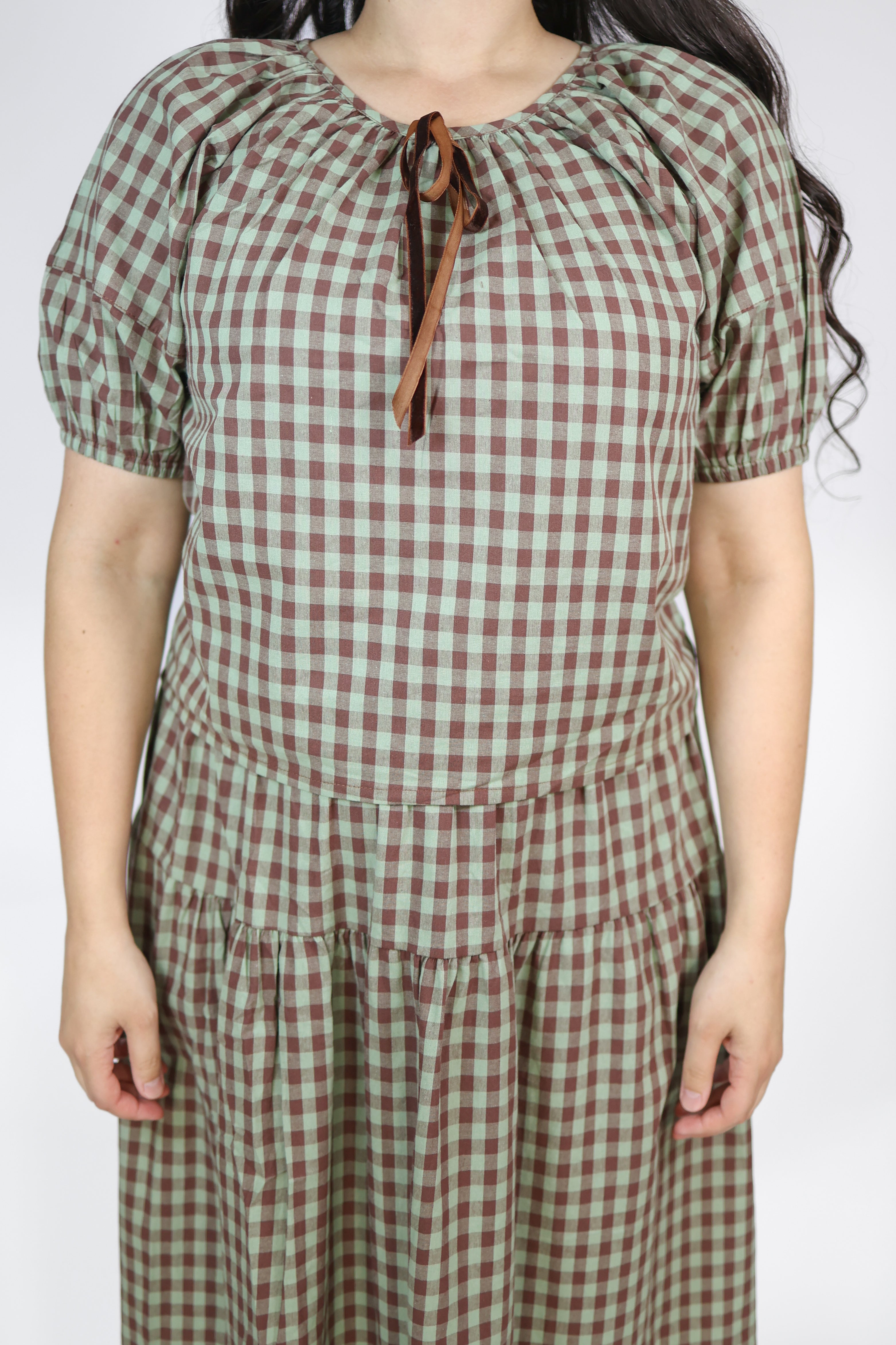 Mollie Gingham Skirt Set in Chocolate & Mint