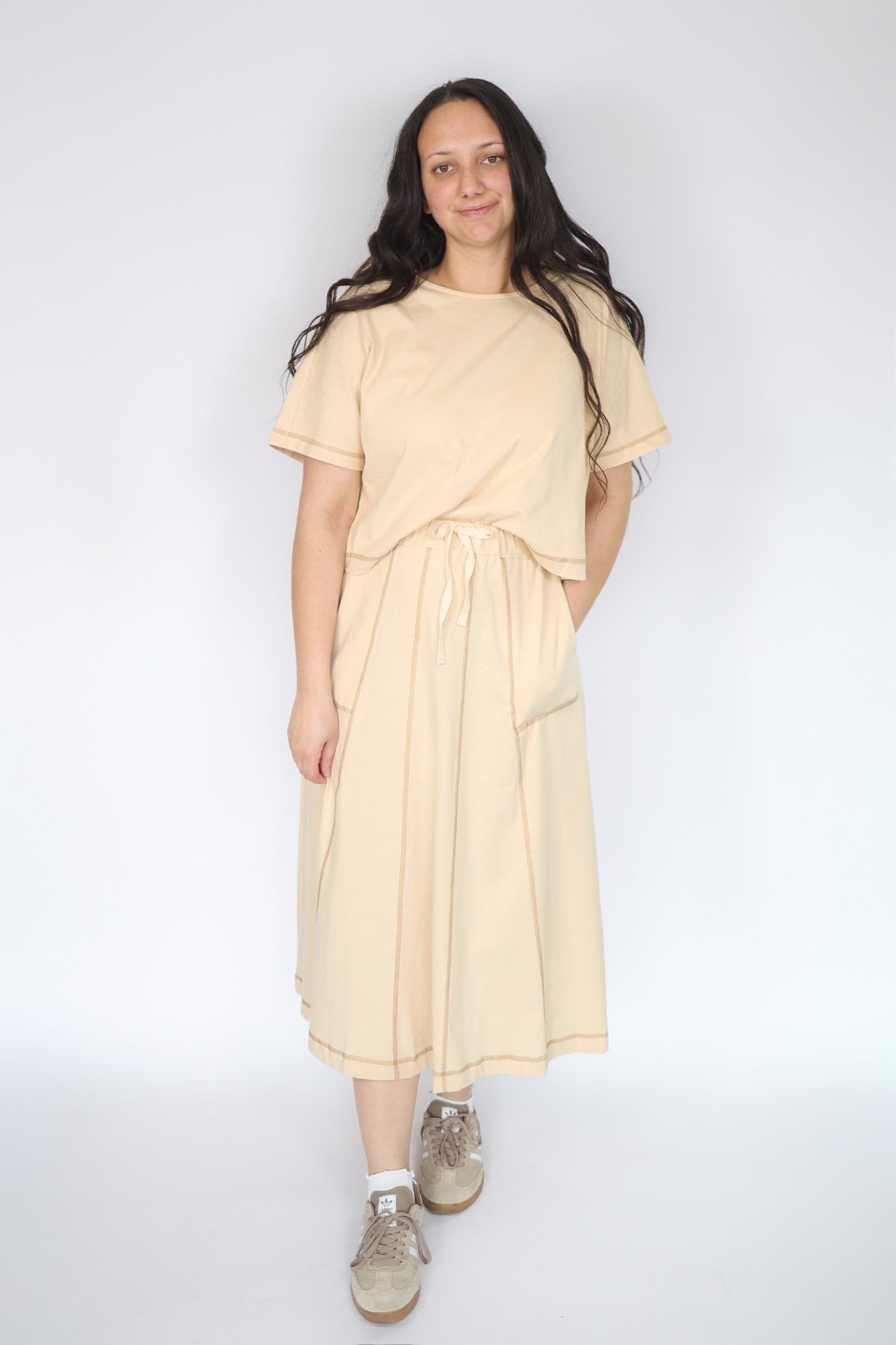 Mallie Casual Top & Skirt Set in Natural - Restock 5/8