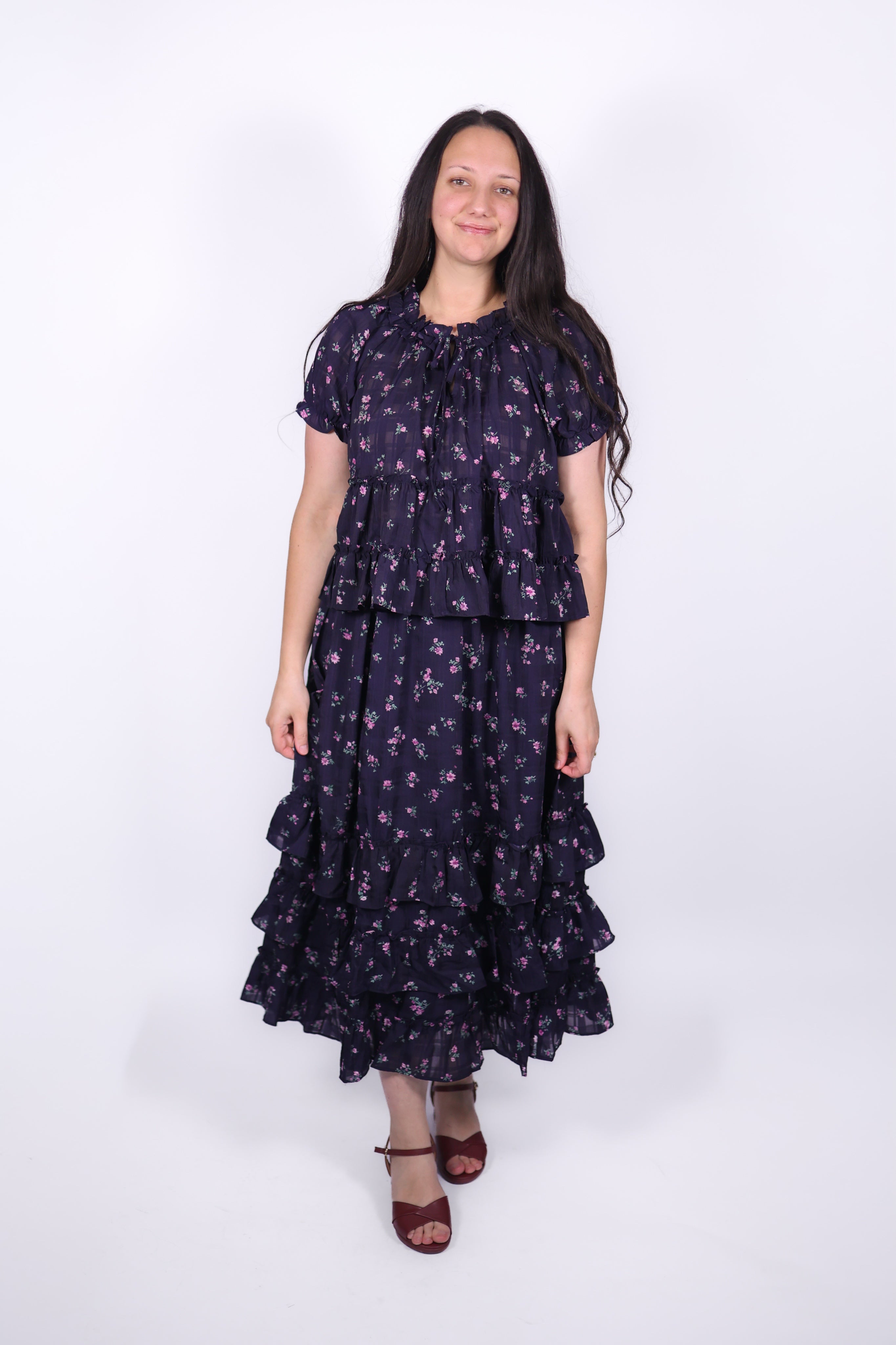 Odette Ditsy Floral Maxi Set in Navy