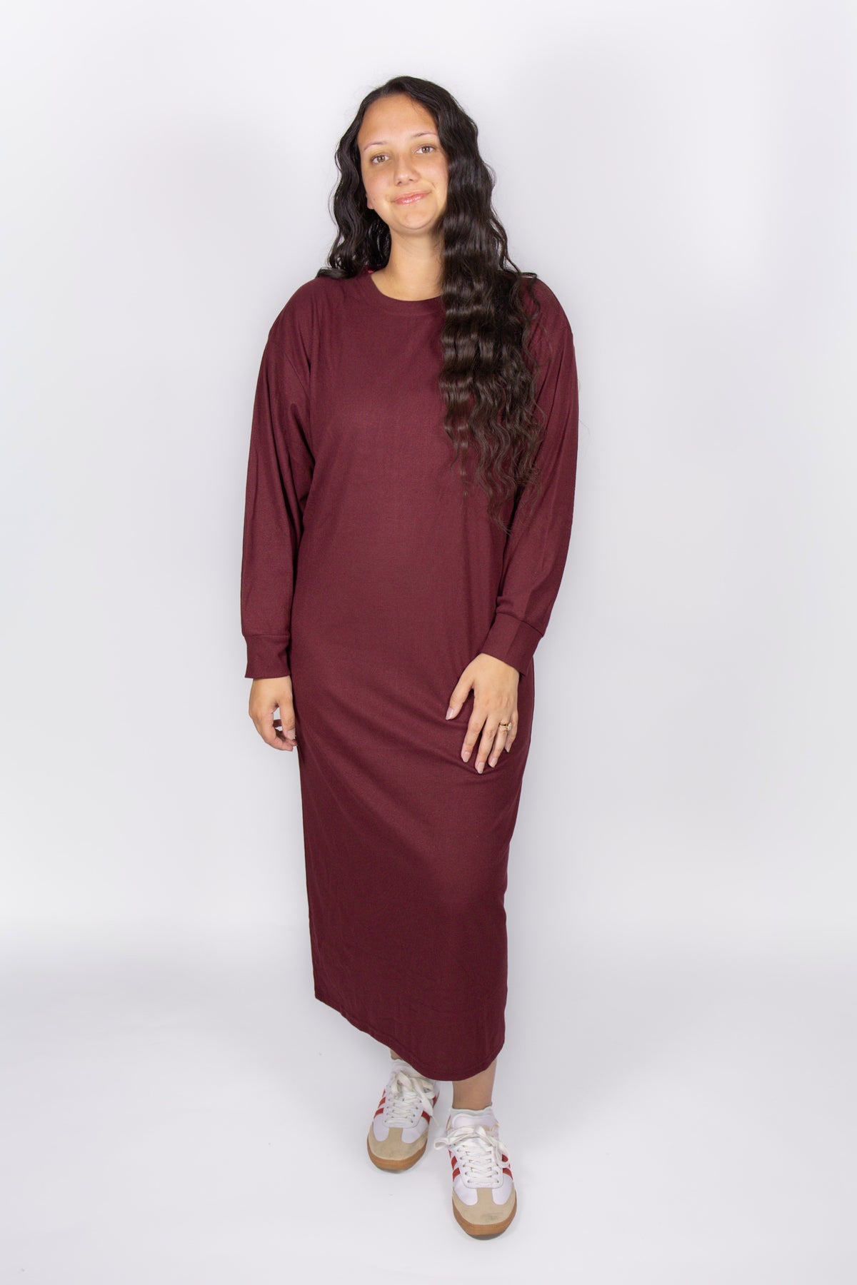 Stevie Casual Sweatshirt Dress in Burgundy