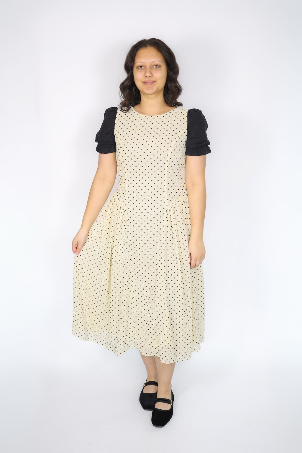 Vestido Camisero Kamrie de Lunares en Crema