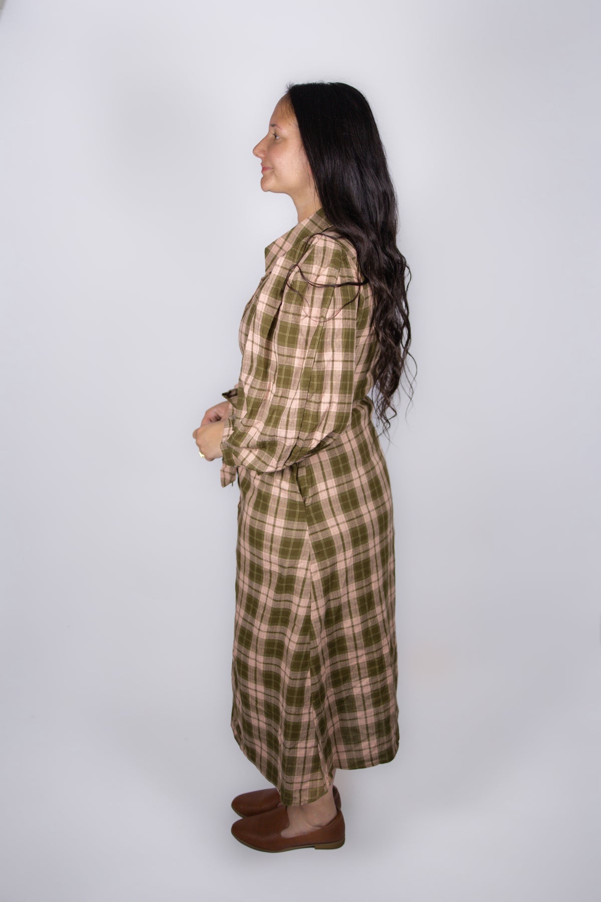 Rae Plaid Flannel Dress in Blush/Olive