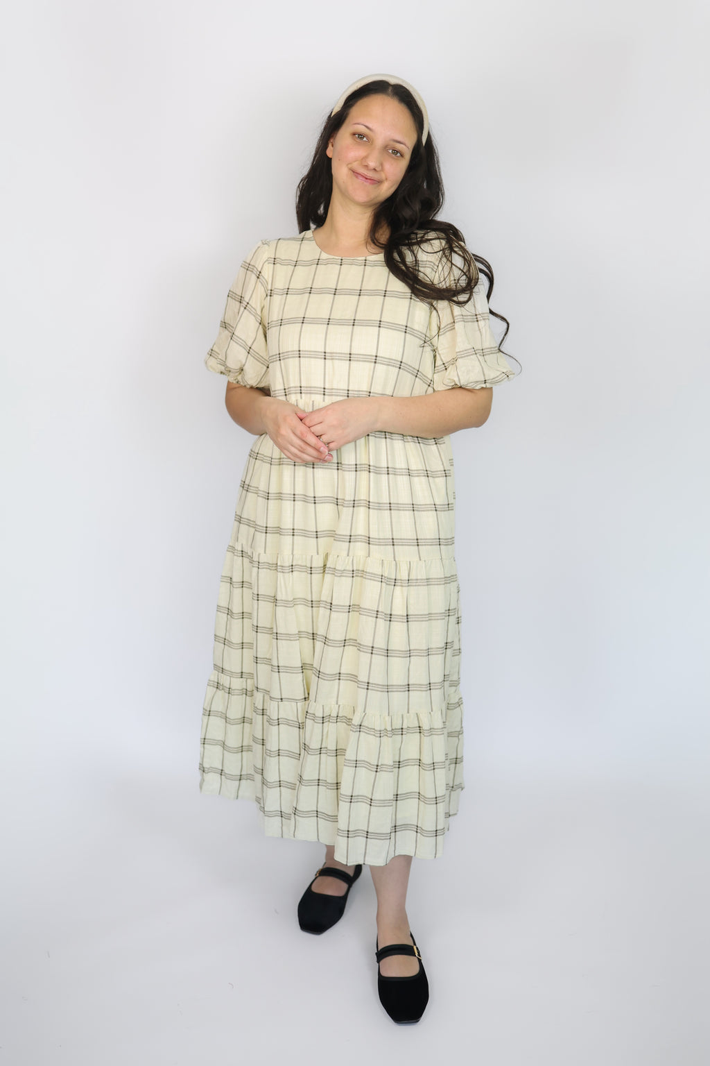 Jolie Plaid Tiered Midi Dress