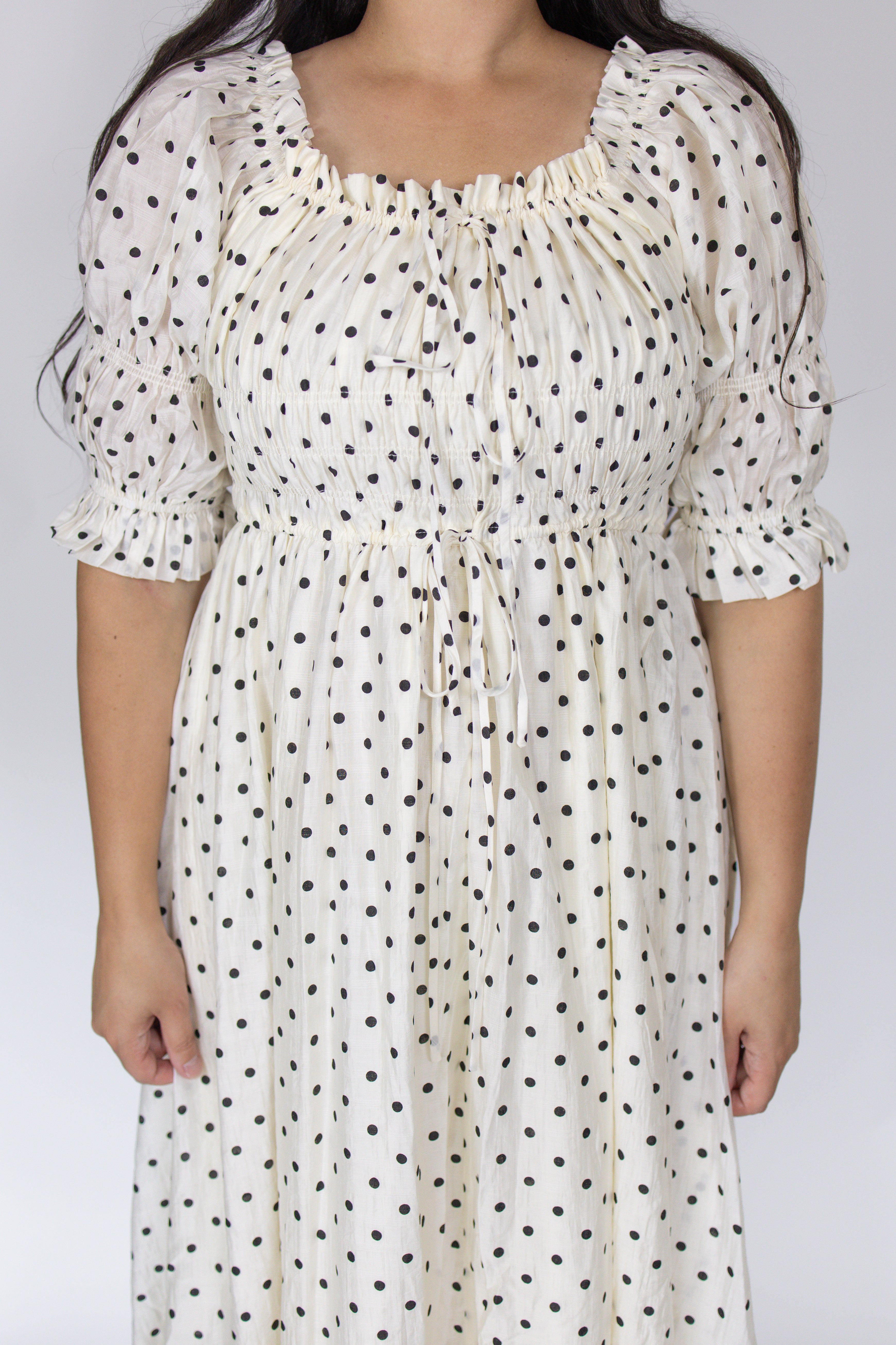 Blakely Smocked Dress in Ivory Dot