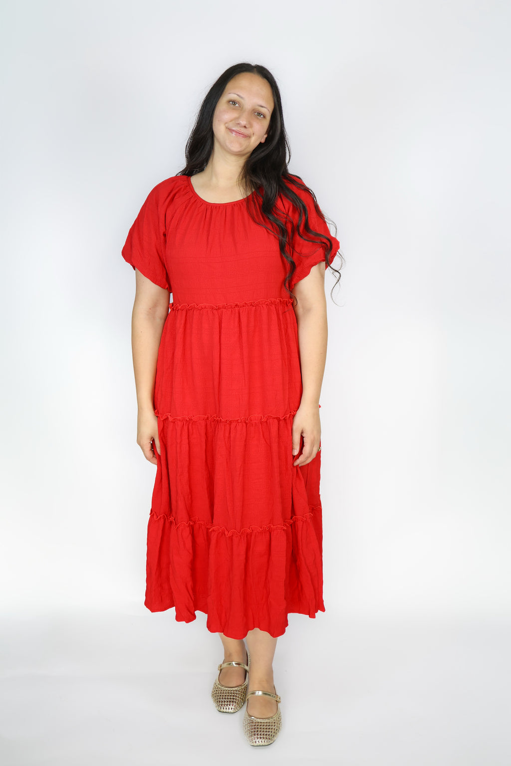 Serena Midi Dress in Cherry Red