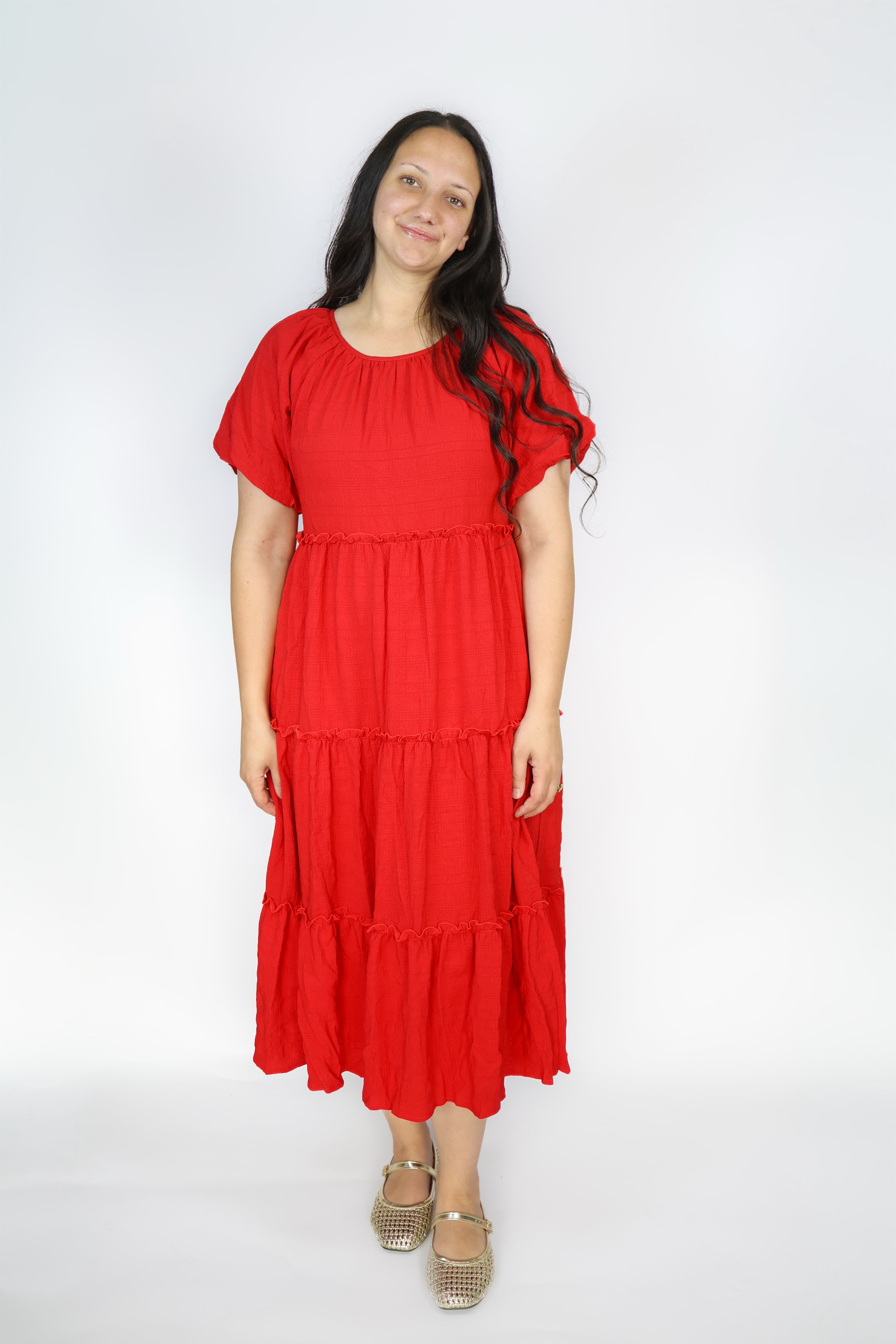 Serena Midi Dress in Cherry Red