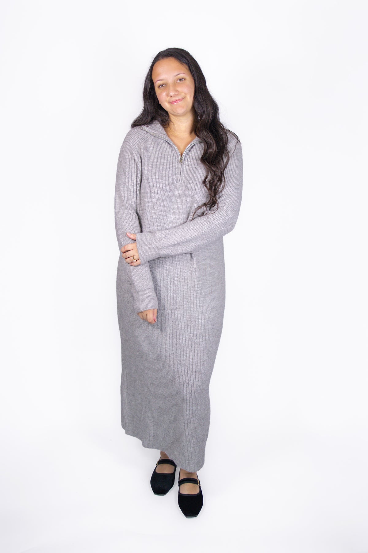 Baylor Half-Zip Sweater Dress in Gray