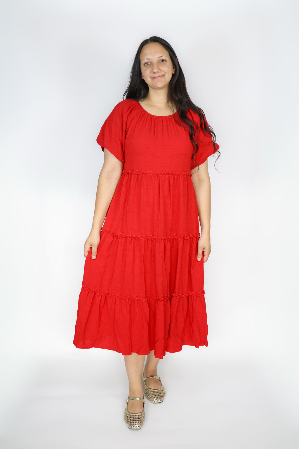Serena Midi Dress in Cherry Red