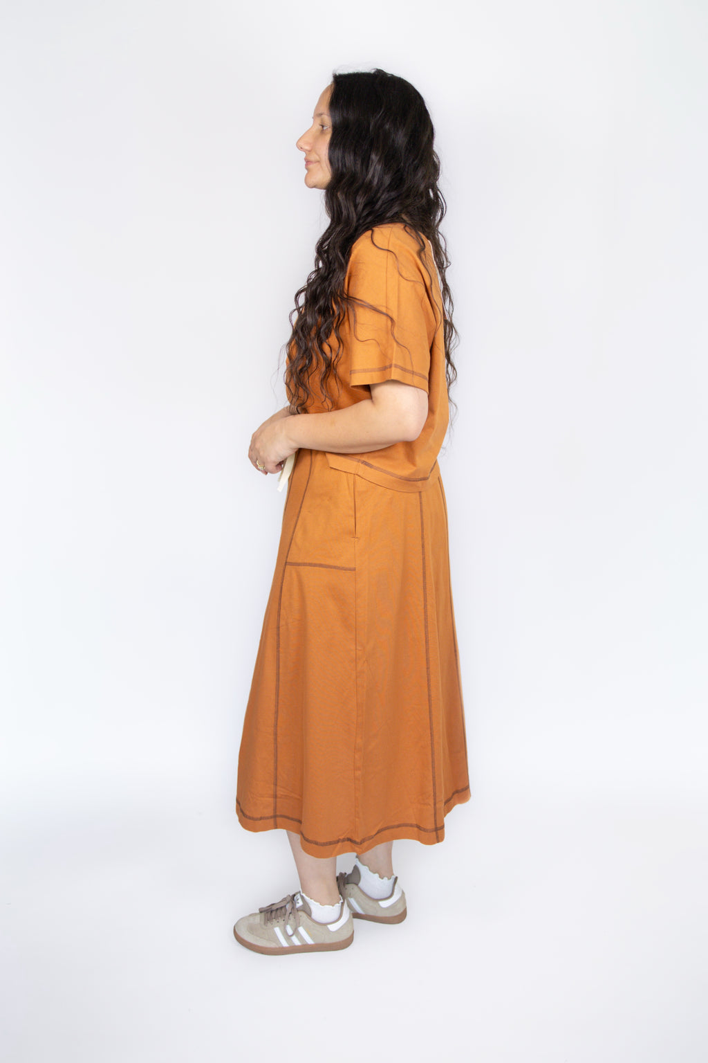 Mallie Casual Top & Skirt Set in Rust