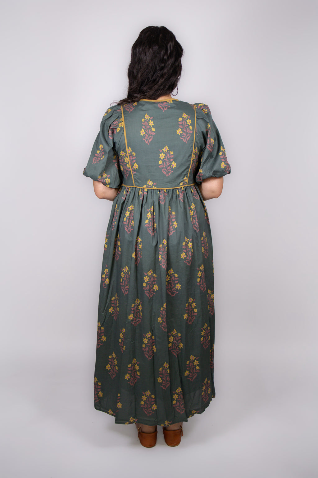 Autumn Cotton Green Floral Dress