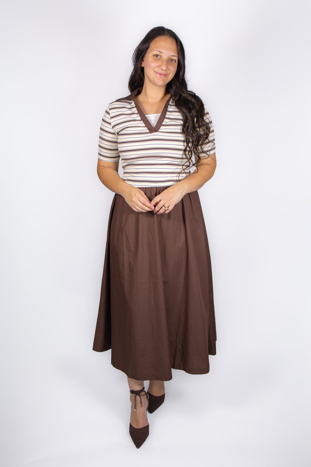 Monroe Striped Polo Dress in Chocolate