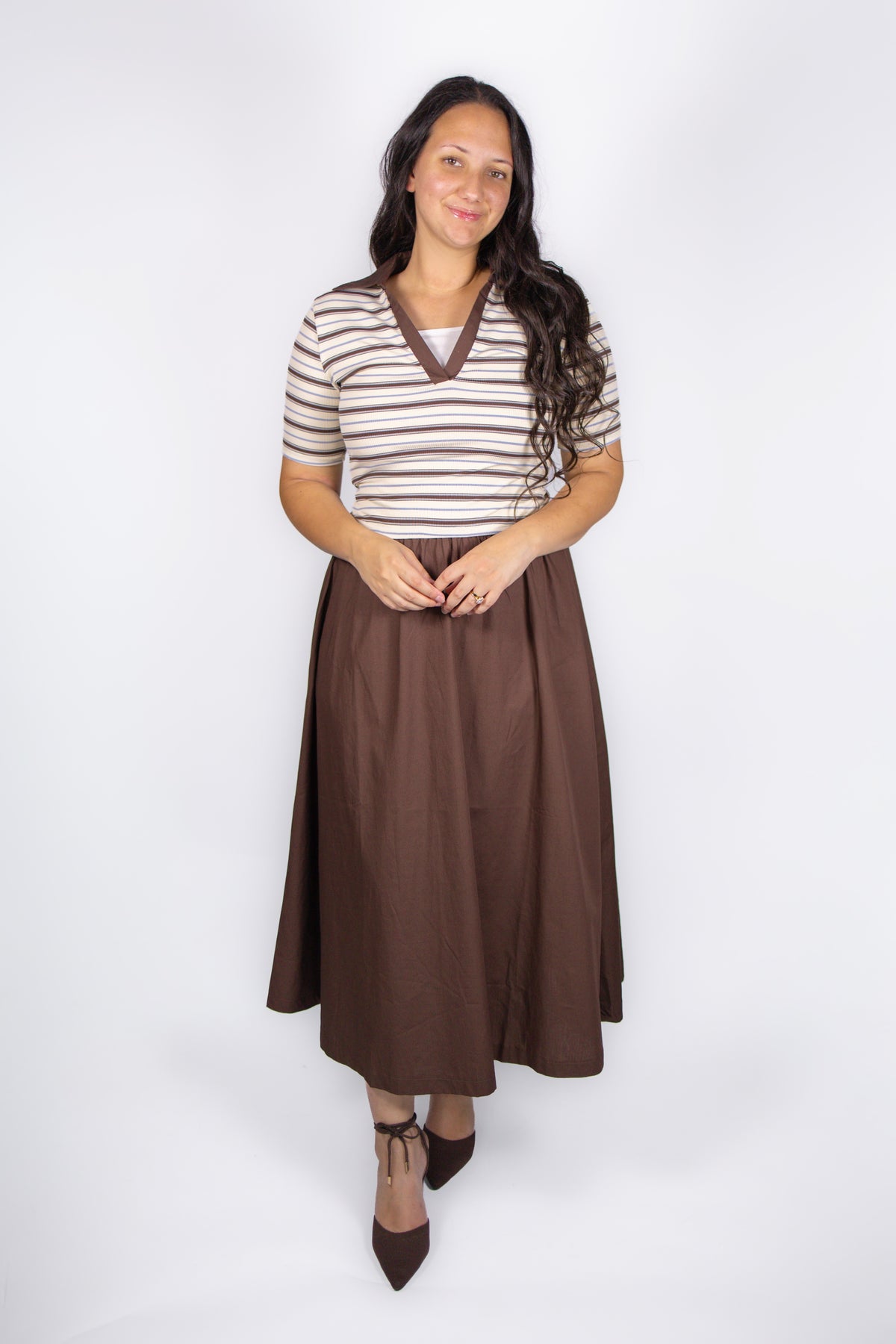 Monroe Striped Polo Dress in Chocolate