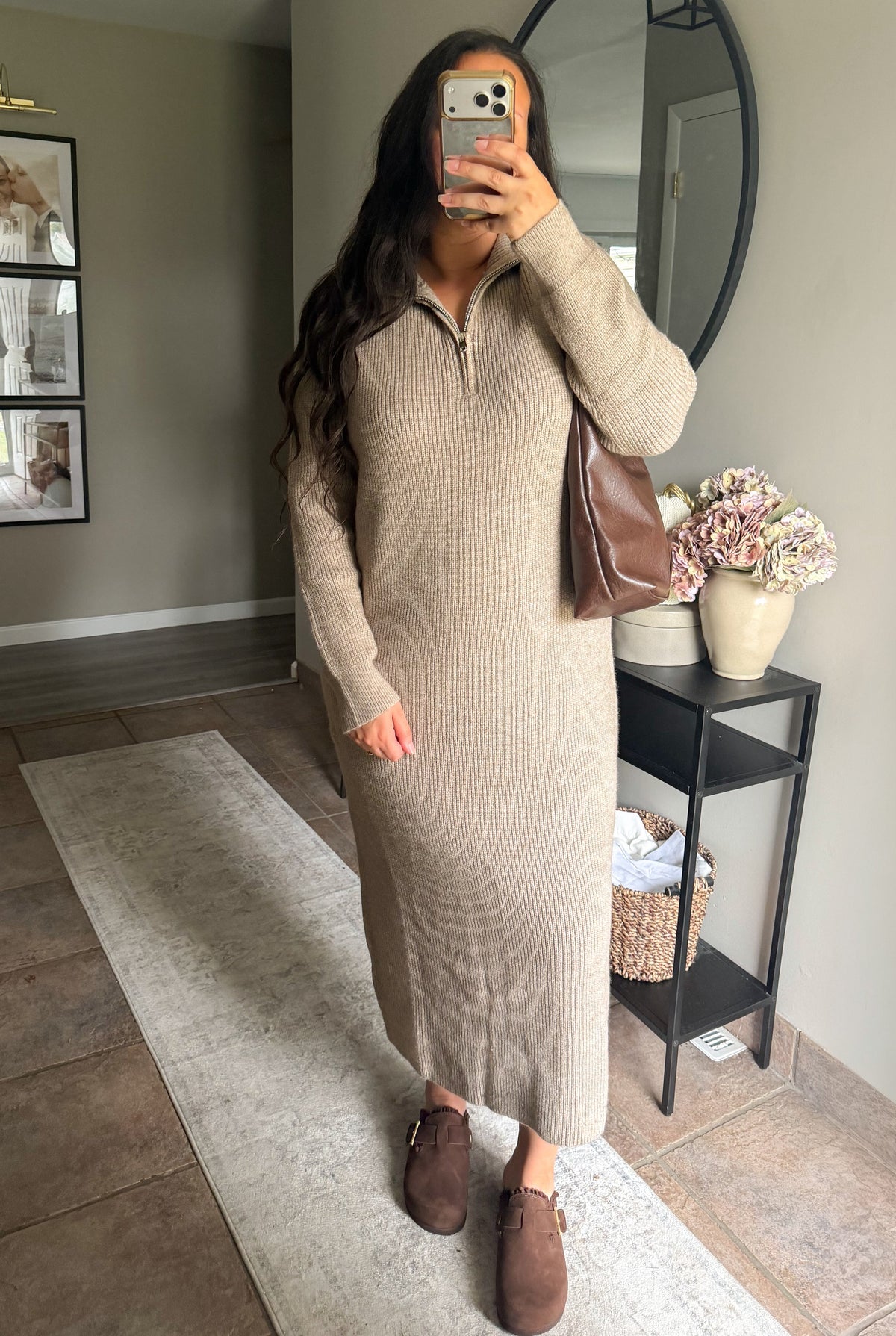 Baylor Half-Zip Sweater Dress in Mocha