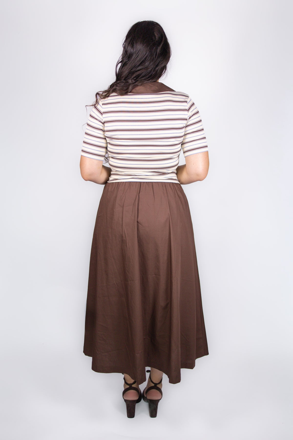 Monroe Striped Polo Dress in Chocolate