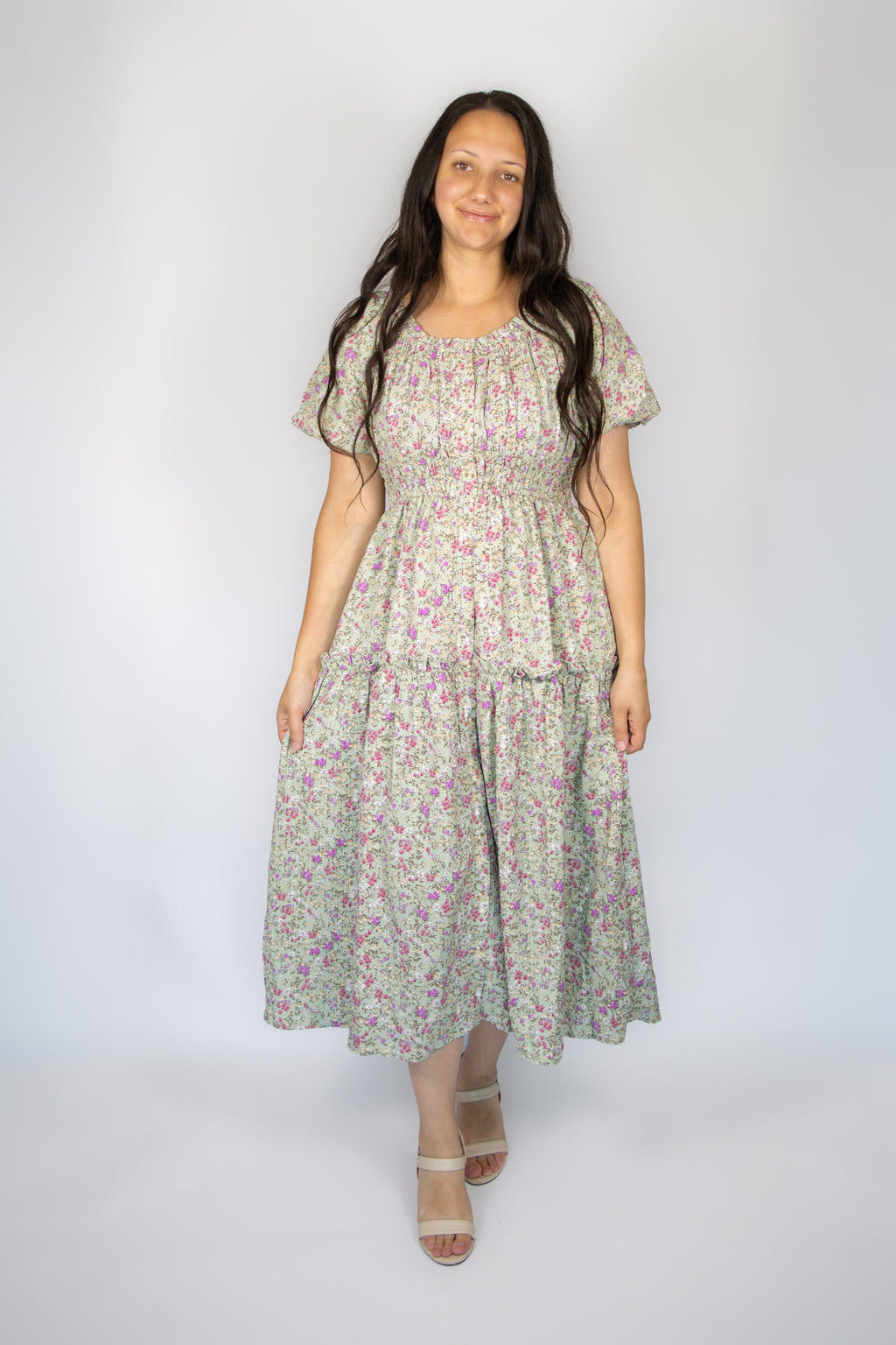 Lena Midi Dress in Sage Floral