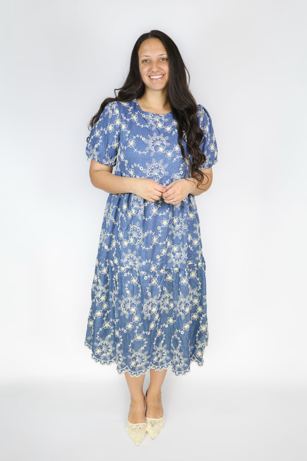 Colette Embroidered Denim Dress