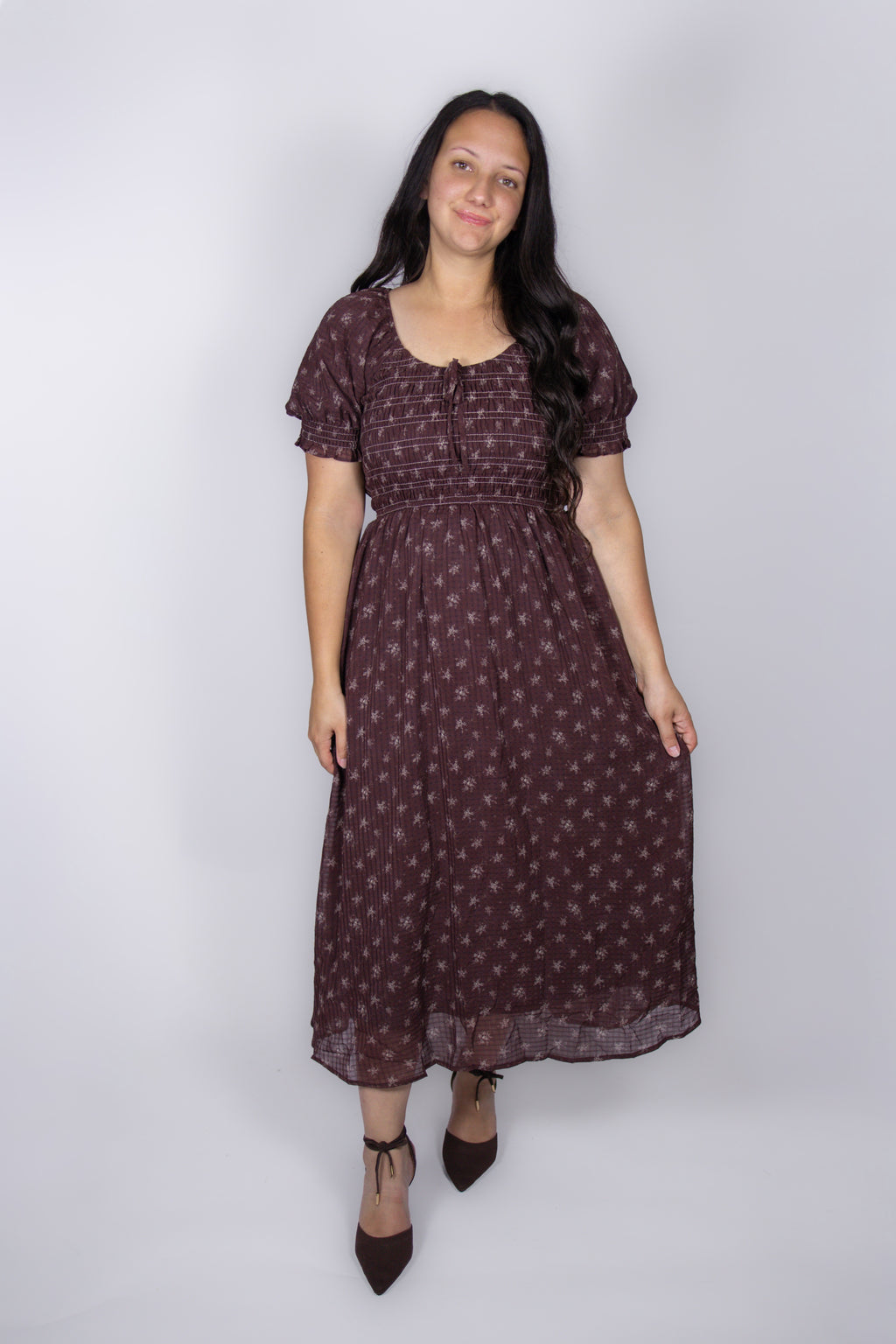 Penny Floral Smocked Dress in Burgundy