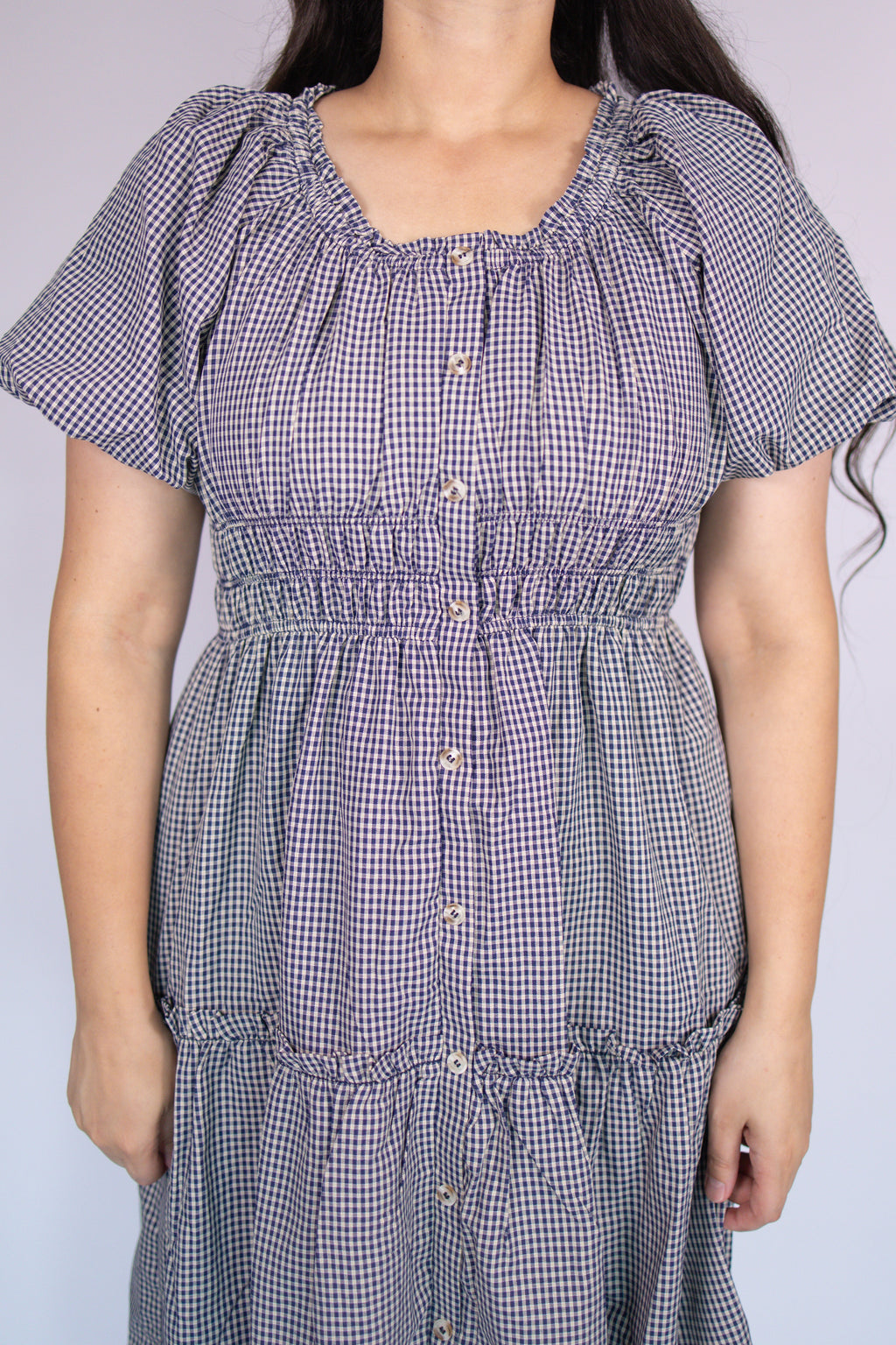 Lena Midi Dress in Navy Gingham