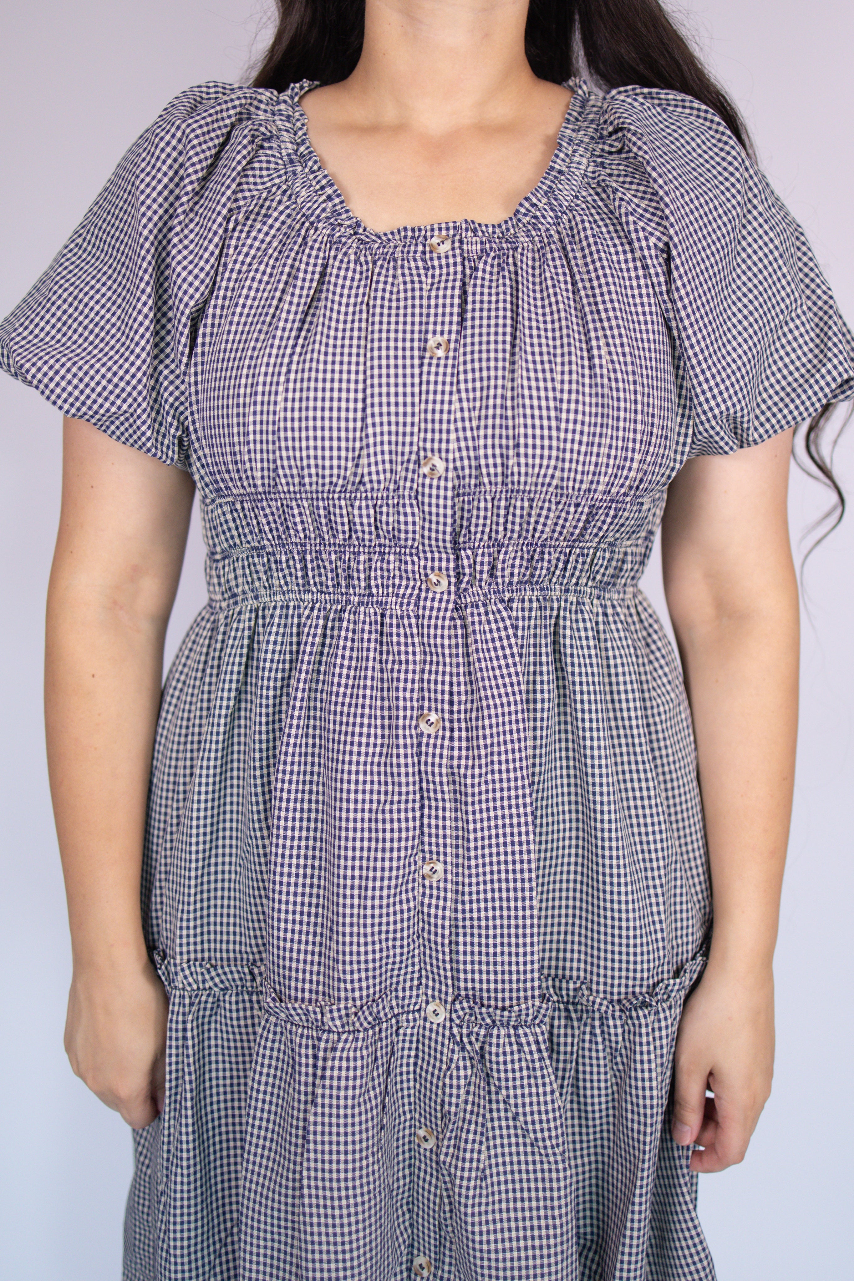 Lena Midi Dress in Navy Gingham