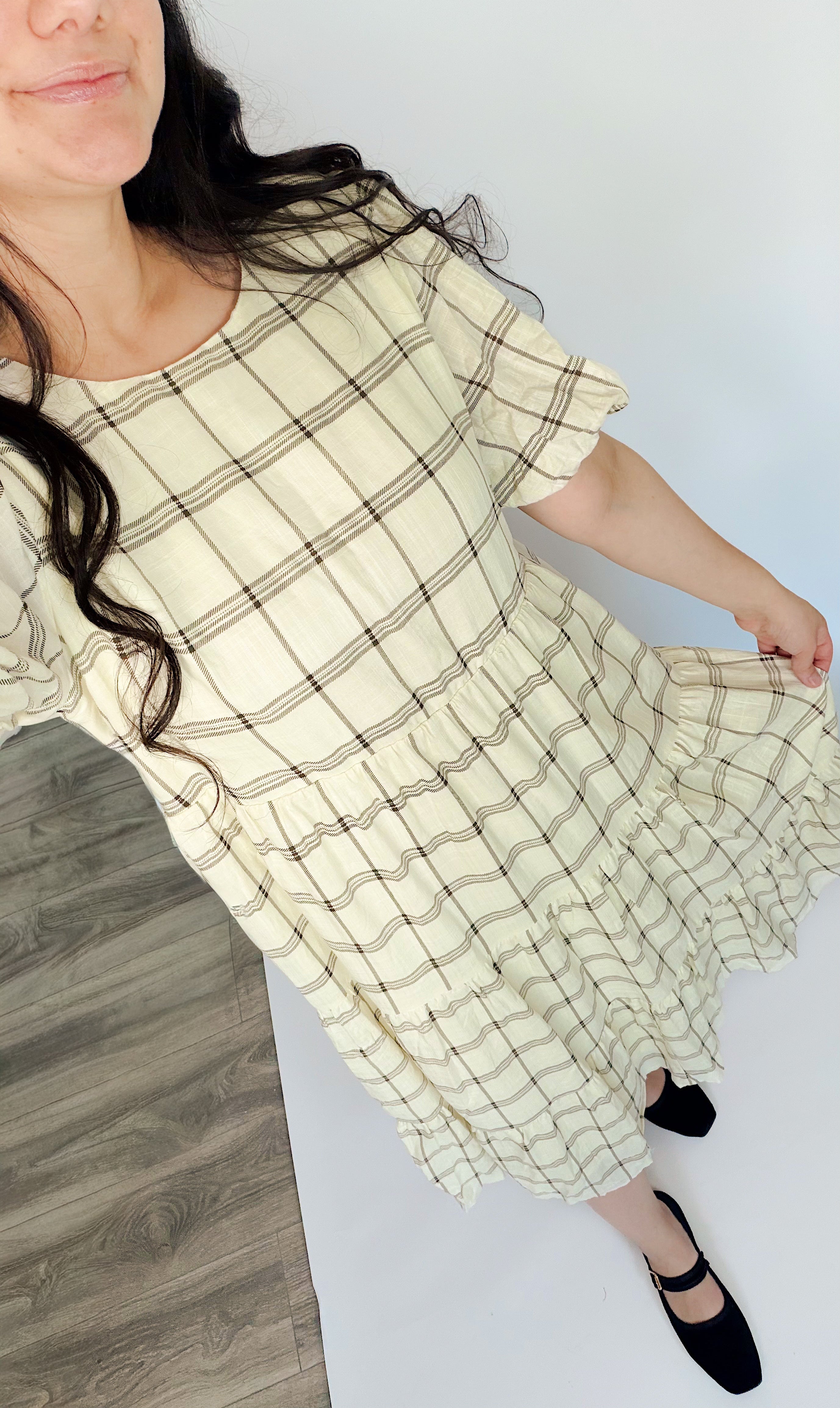 Jolie Plaid Tiered Midi Dress