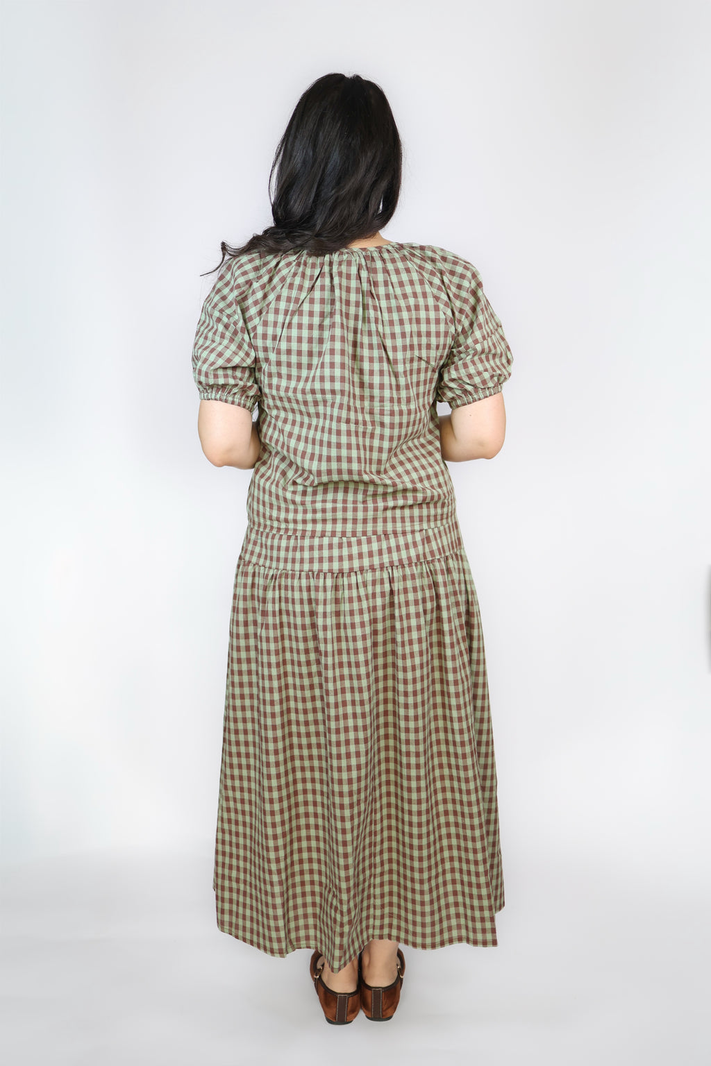 Mollie Gingham Skirt Set in Chocolate & Mint