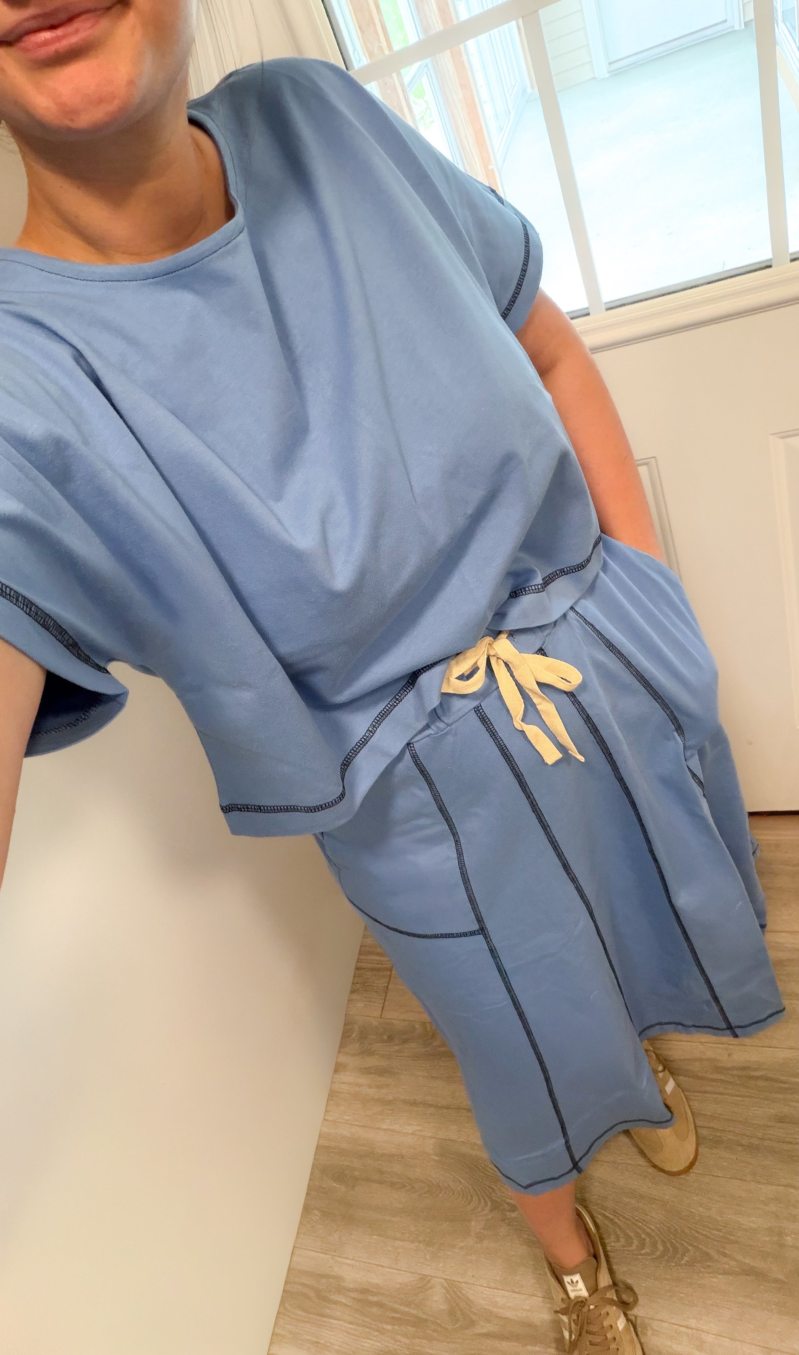 Mallie Casual Top & Skirt Set in Blue