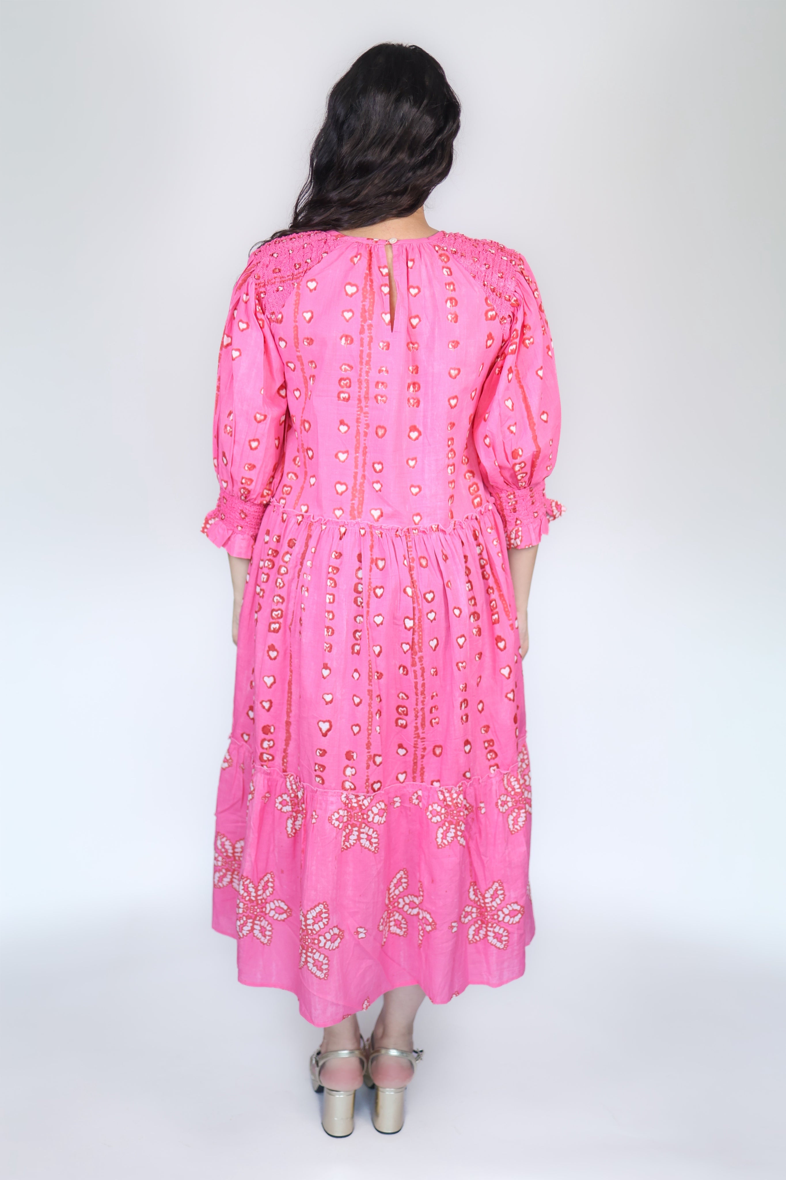 Jade Tiered Midi Dress in Pink