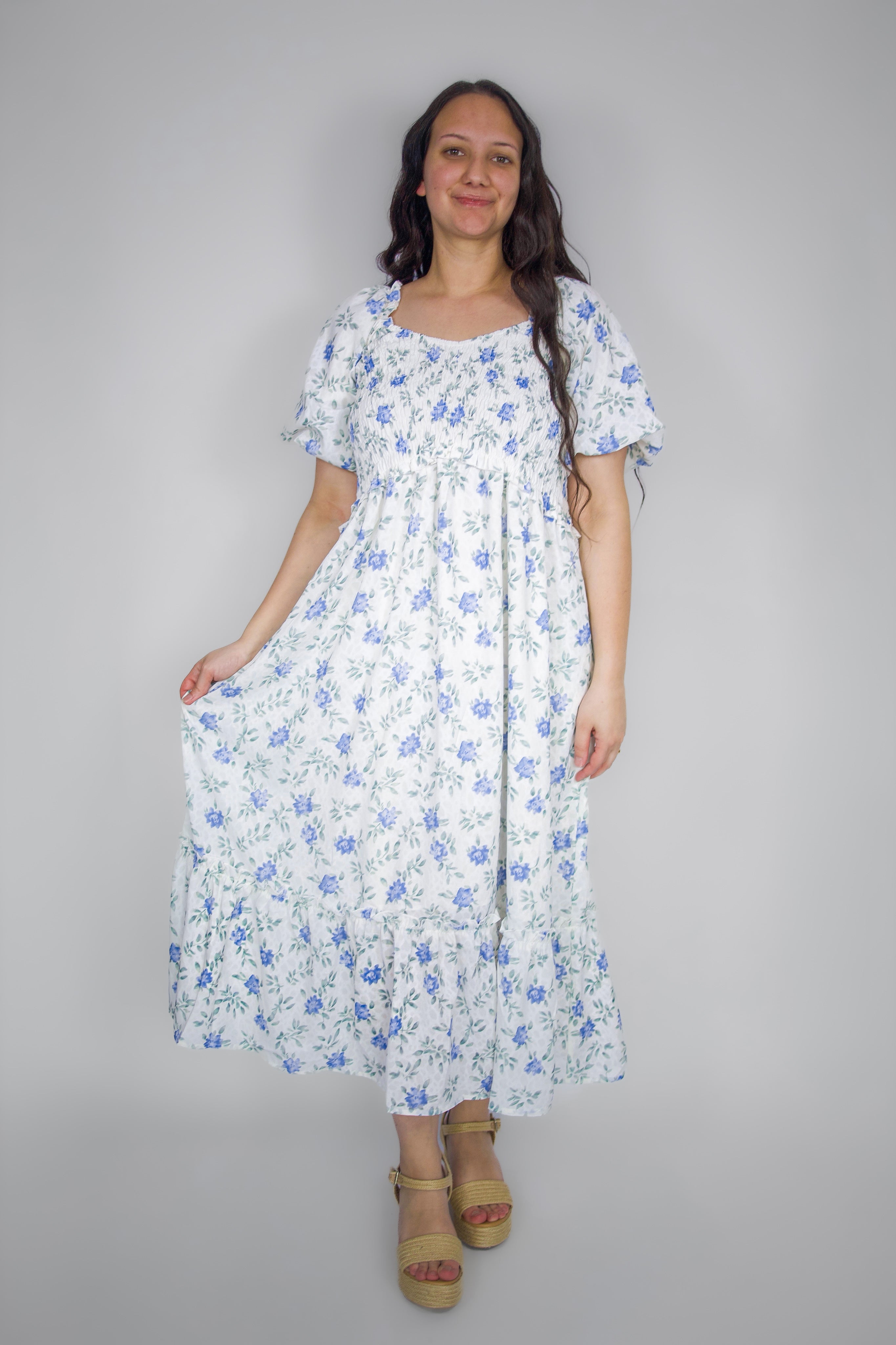 Jensen Smocked Midi Dress in Wisteria Bud