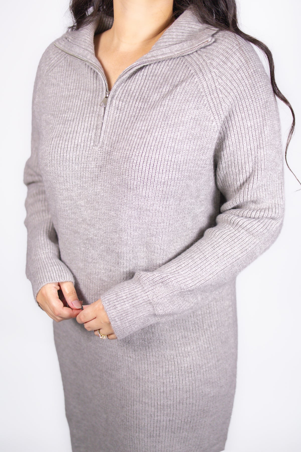 Baylor Half-Zip Sweater Dress in Gray