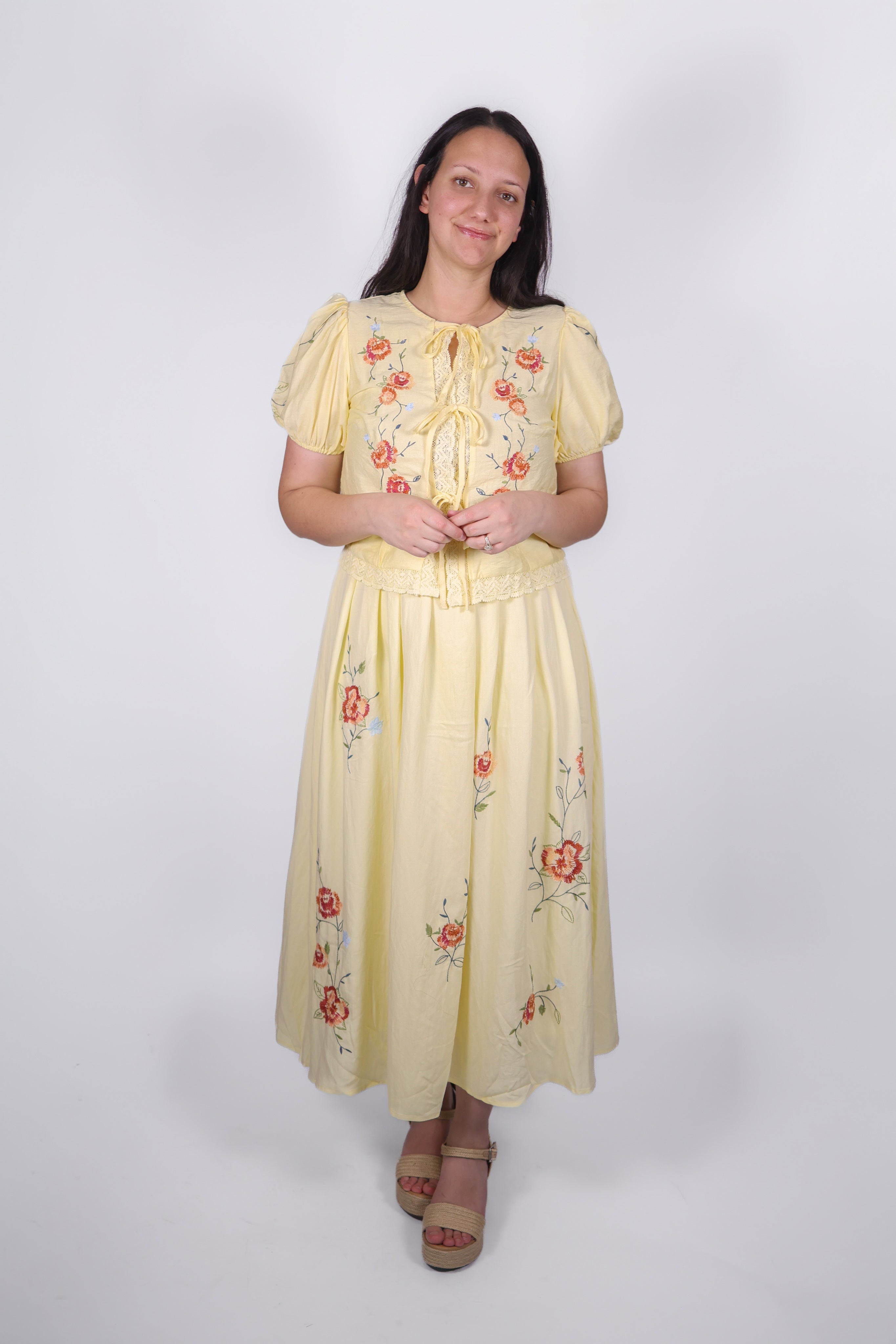 Vivienne Embroidered Maxi Set in Butter Yellow