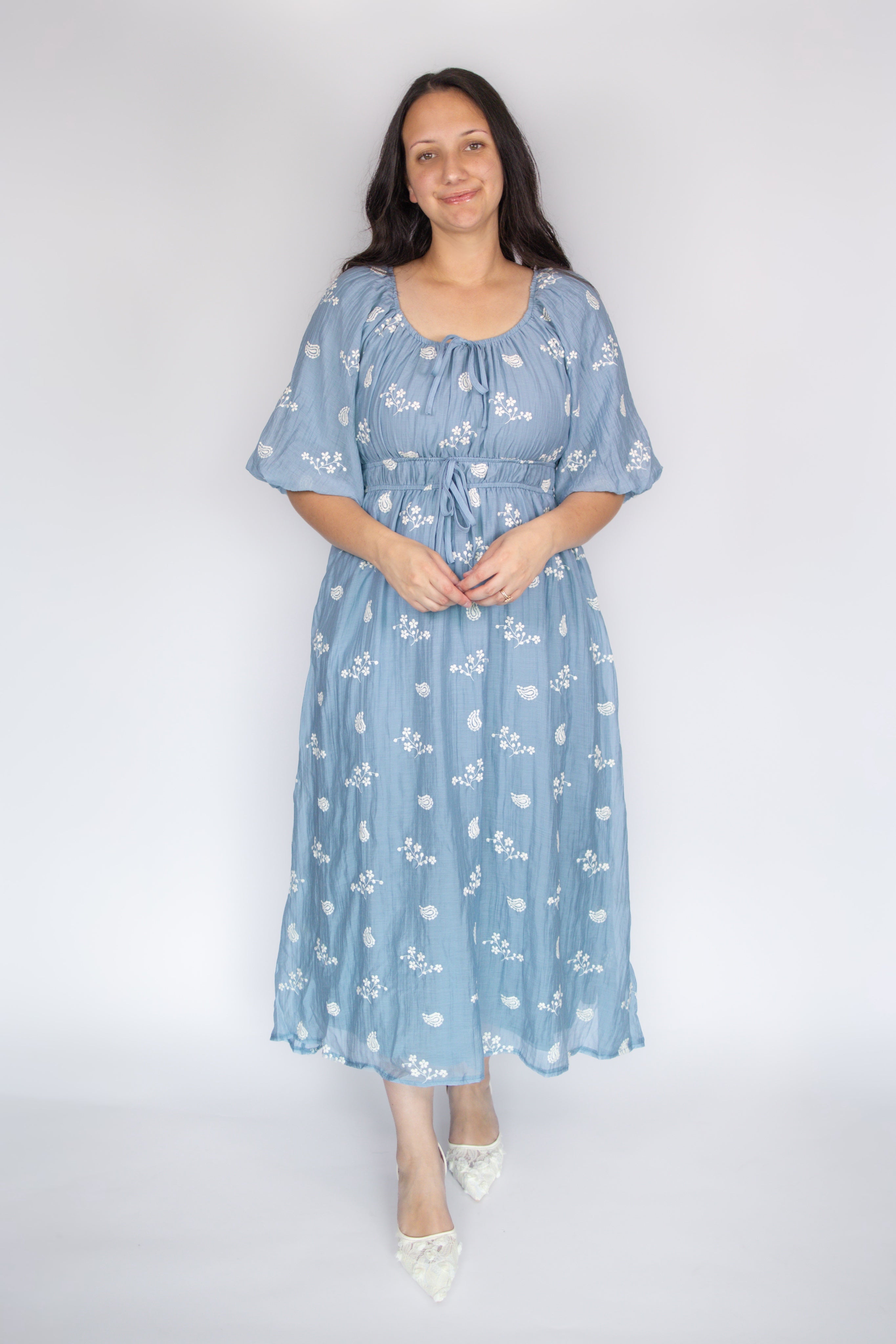 Julia Blue Embroidered Midi Dress