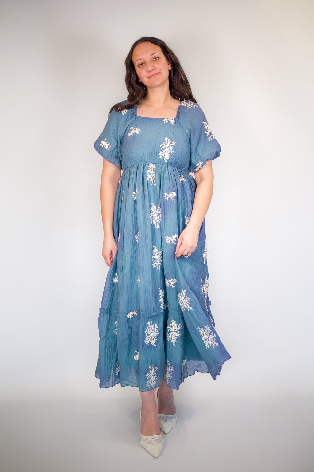 Aria Floral Embroidered Midi Dress