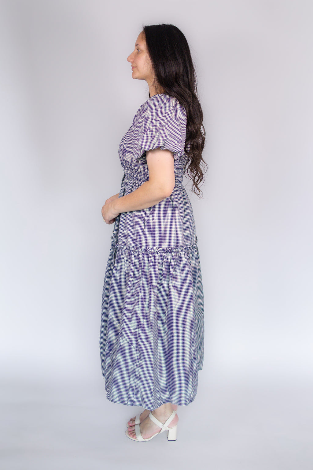 Lena Midi Dress in Navy Gingham
