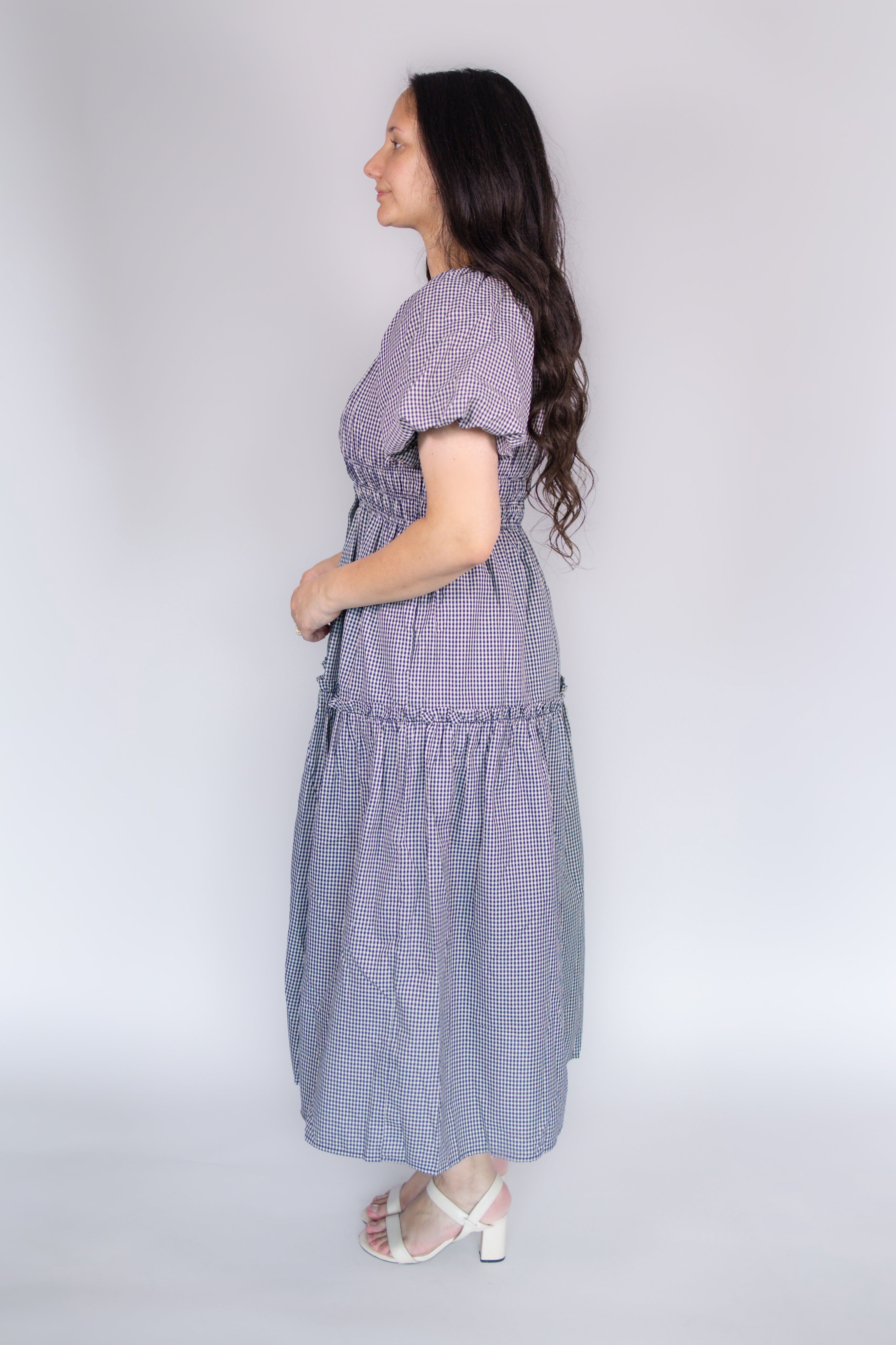 Lena Midi Dress in Navy Gingham