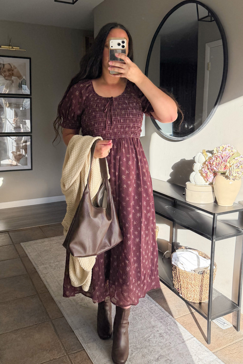 Penny Floral Smocked Dress in Burgundy