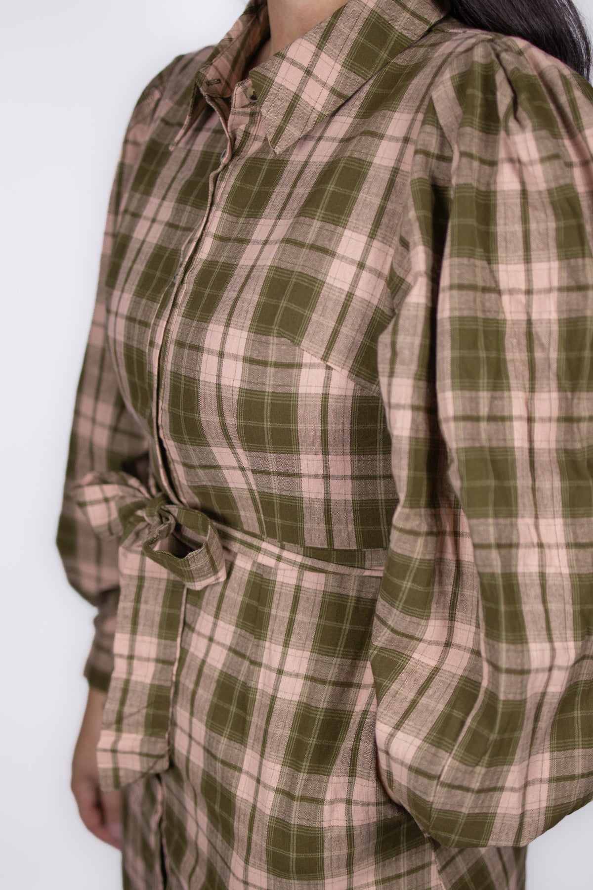 Rae Plaid Flannel Dress in Blush/Olive