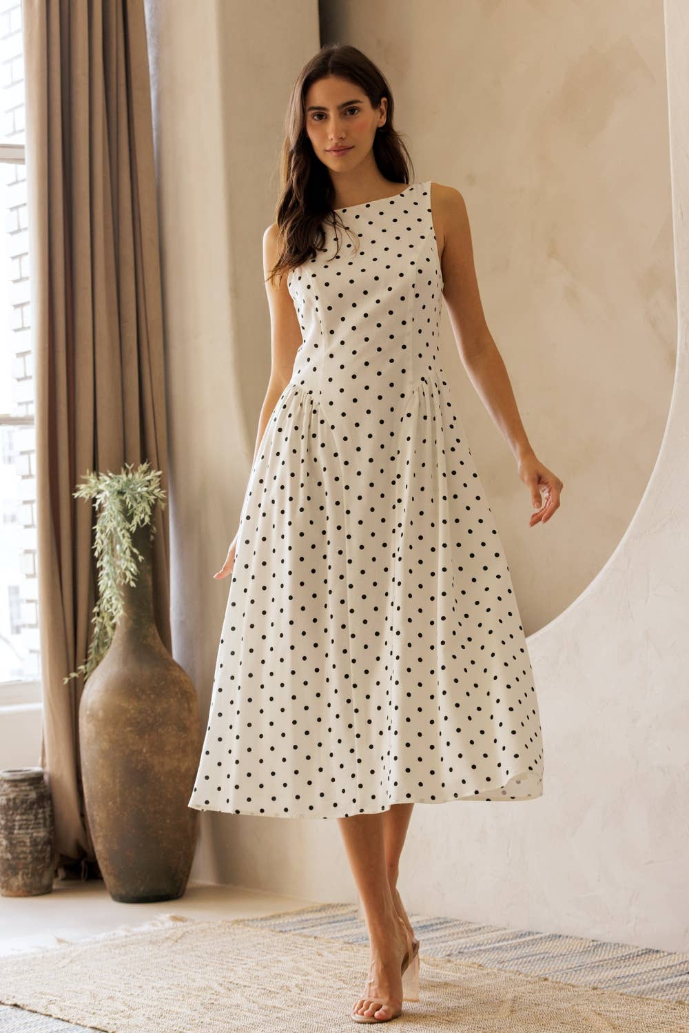 Kamrie Polka Dot Tank Dress in Cream