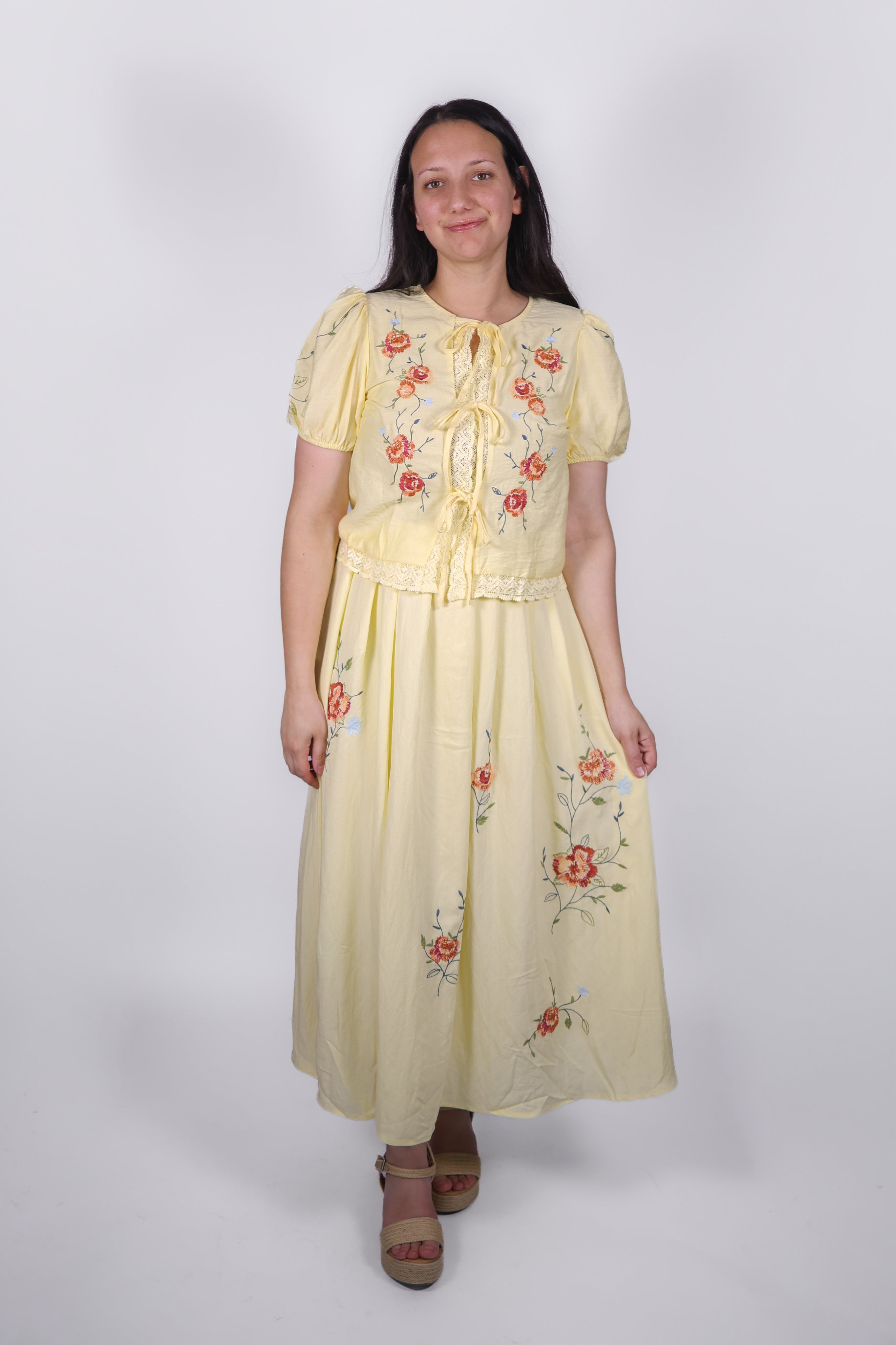 Vivienne Embroidered Maxi Set in Butter Yellow