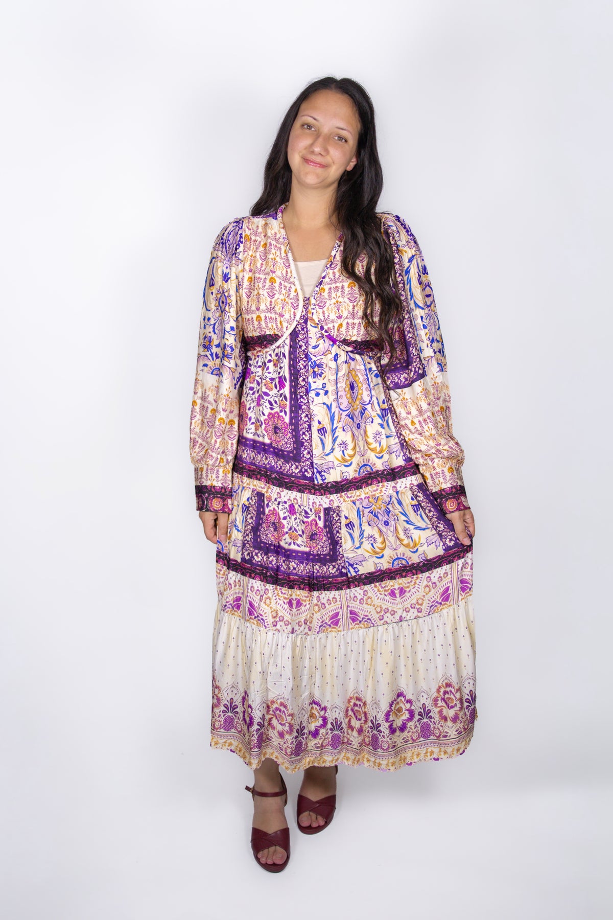 Aspen Patchwork Print Dress in Lilac