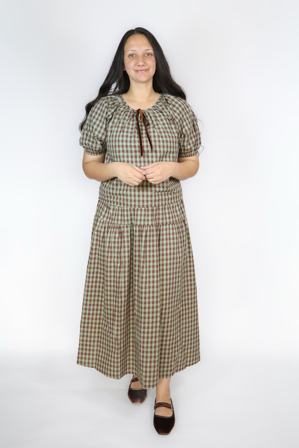 Mollie Gingham Skirt Set in Chocolate & Mint