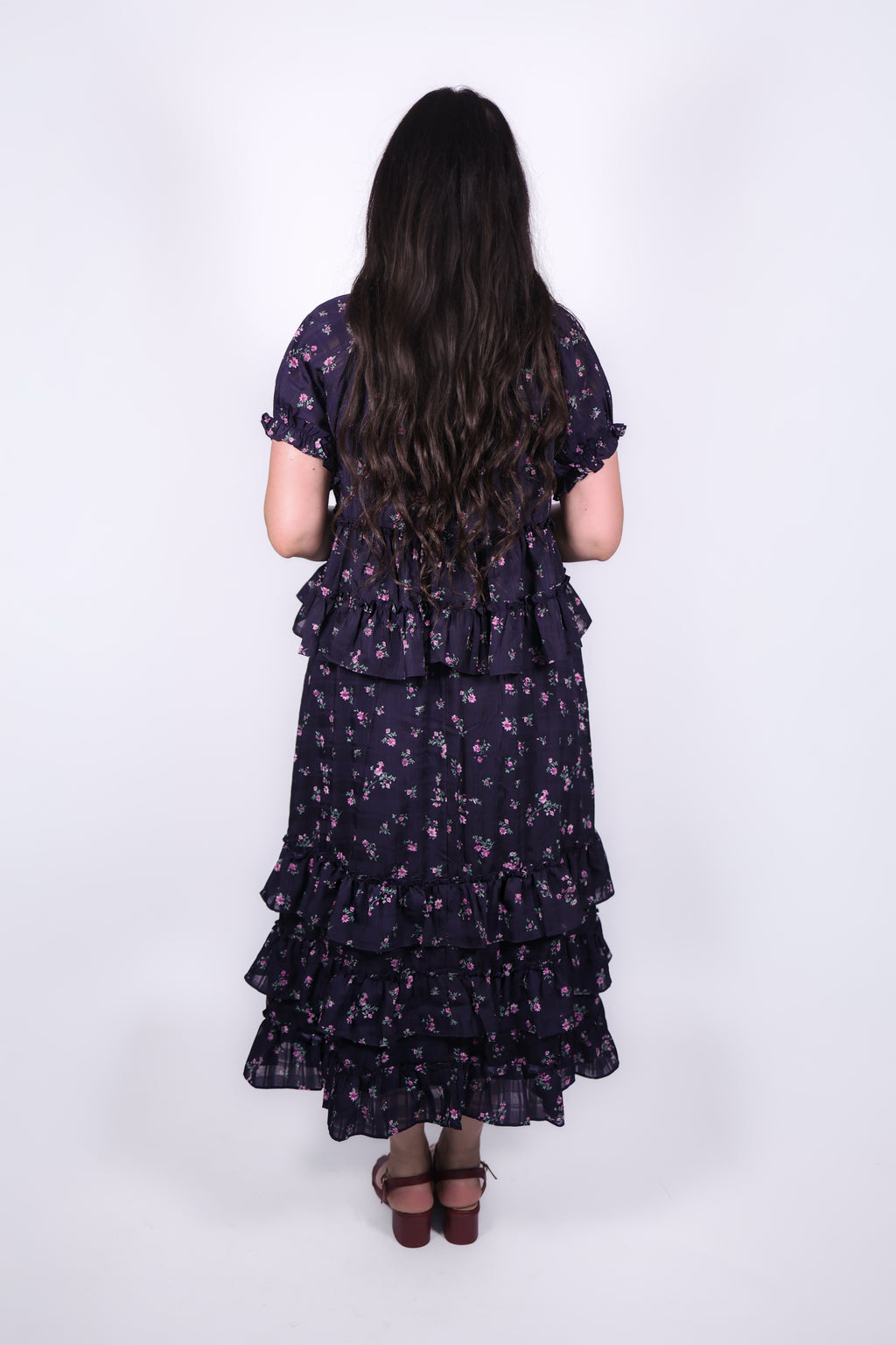 Odette Ditsy Floral Maxi Set in Navy