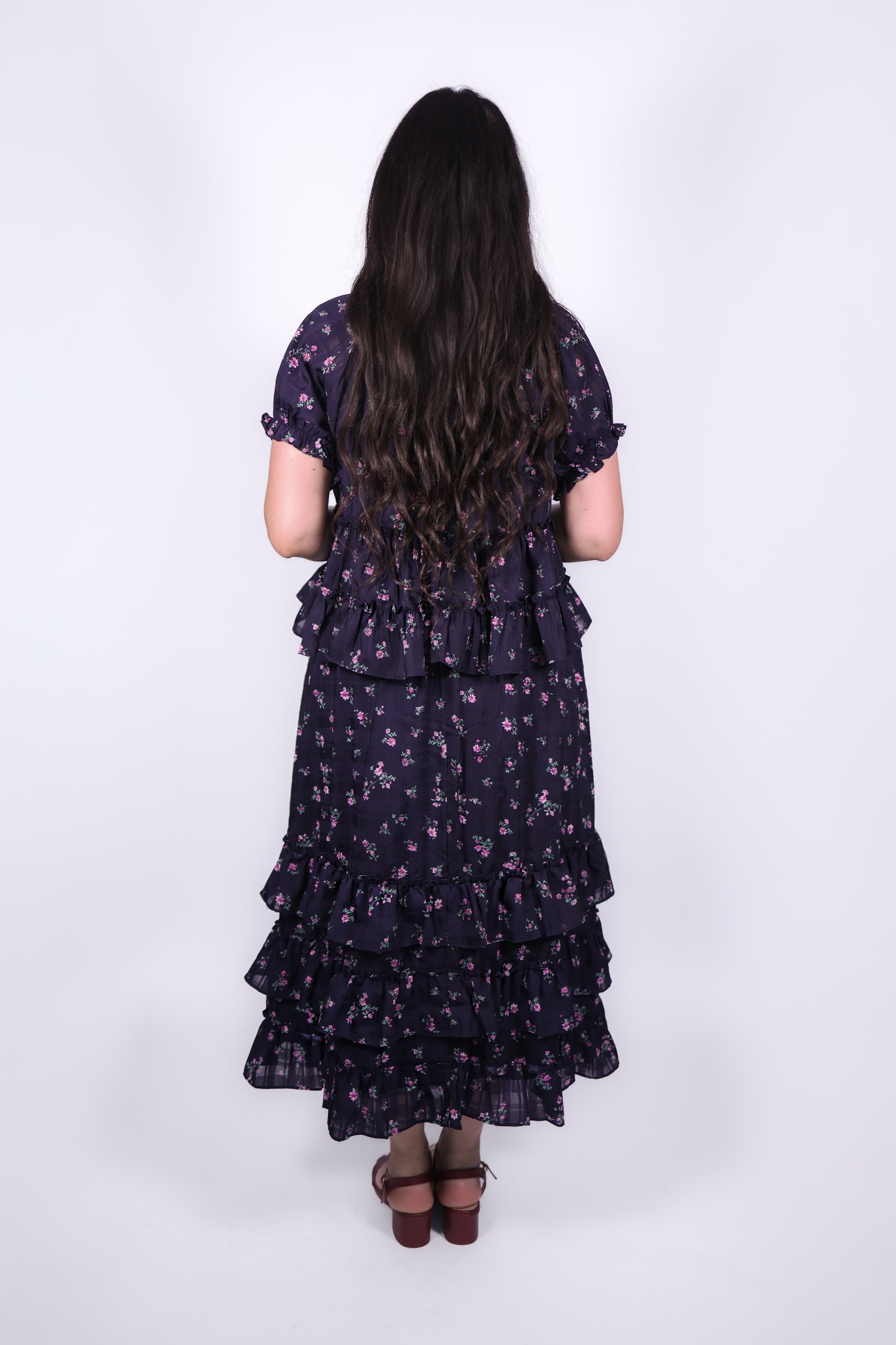 Odette Ditsy Floral Maxi Set in Navy