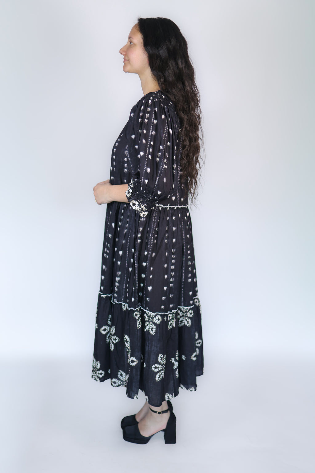 Jade Tiered Midi Dress in Black