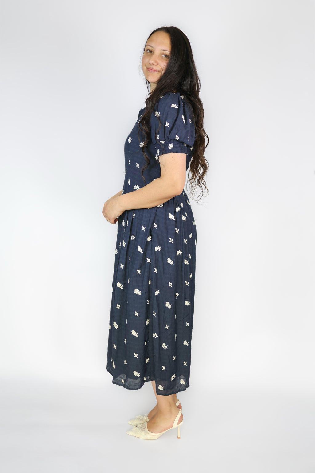 Karlie Embroidered Dropwaist Dress in Navy