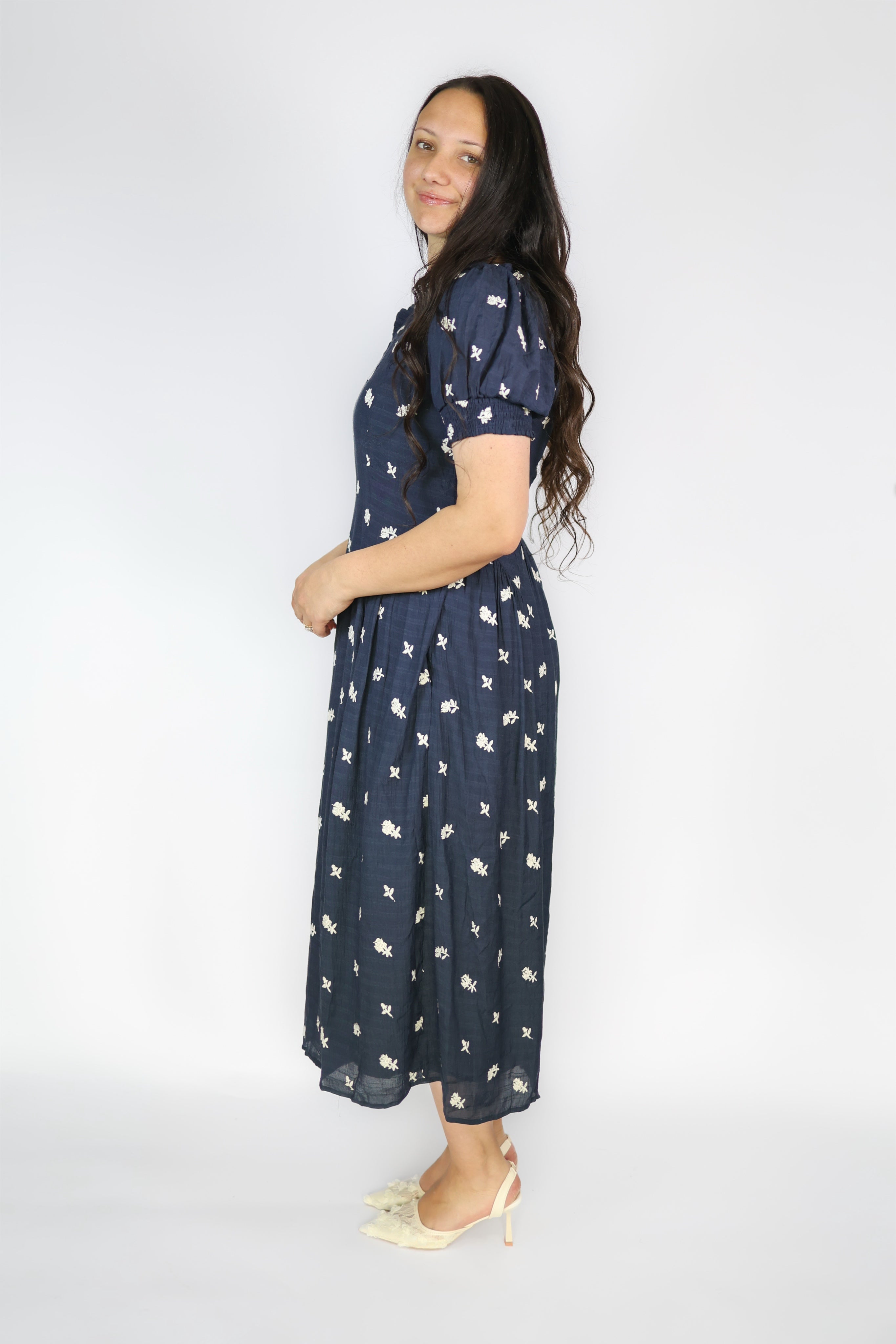 Karlie Embroidered Dropwaist Dress in Navy
