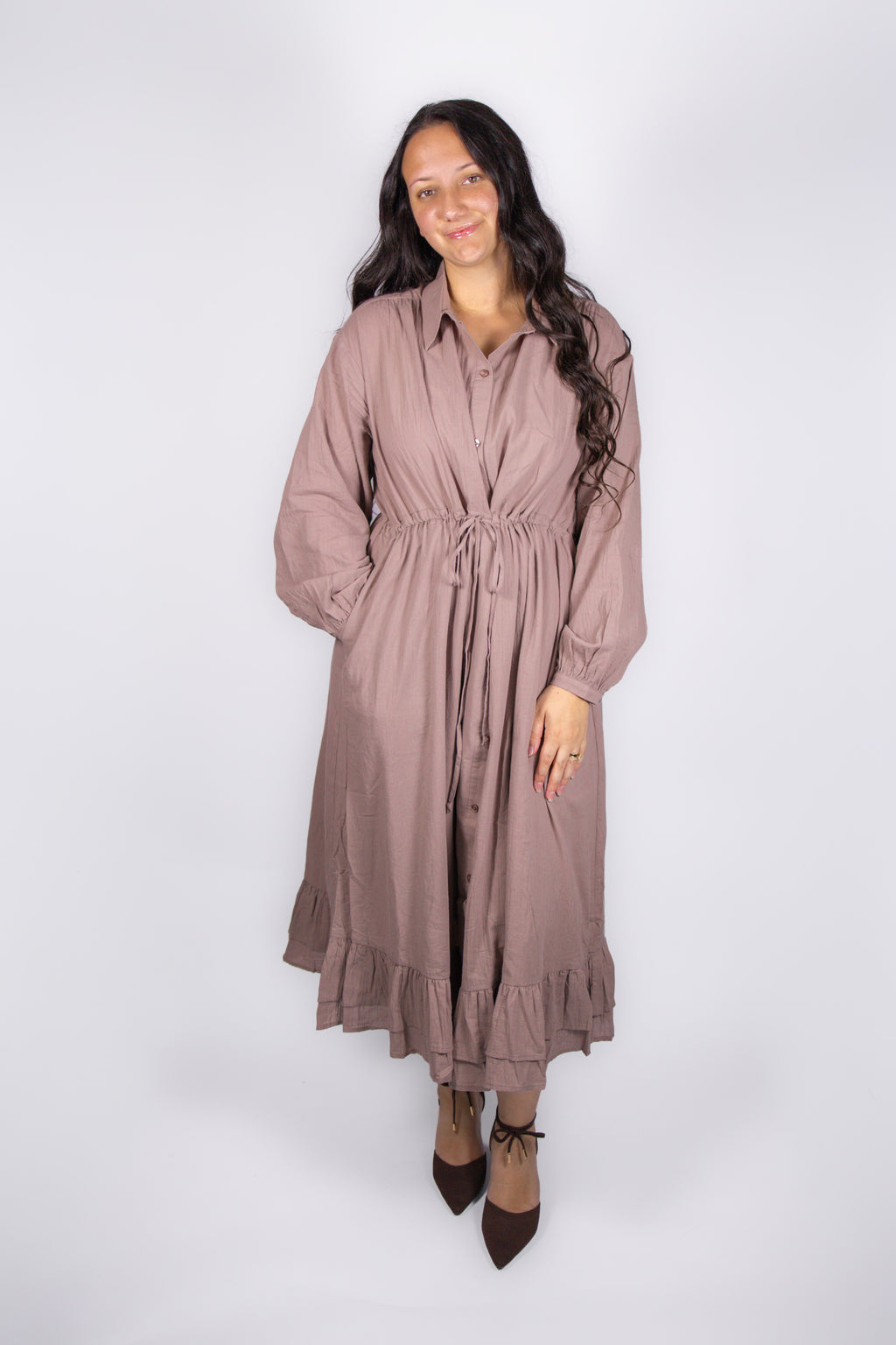 Evie Drawstring Shirt Dress in Mauve