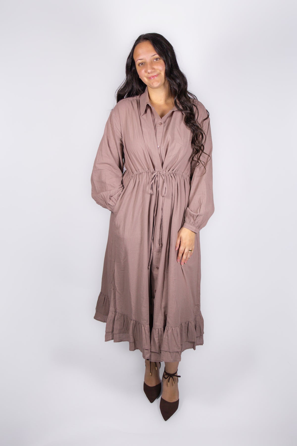 Evie Drawstring Shirt Dress in Mauve