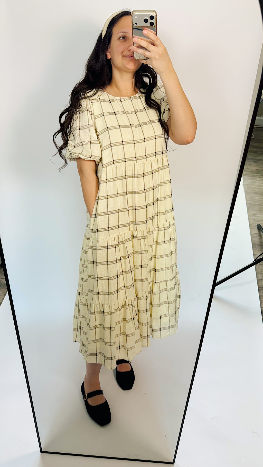 Jolie Plaid Tiered Midi Dress